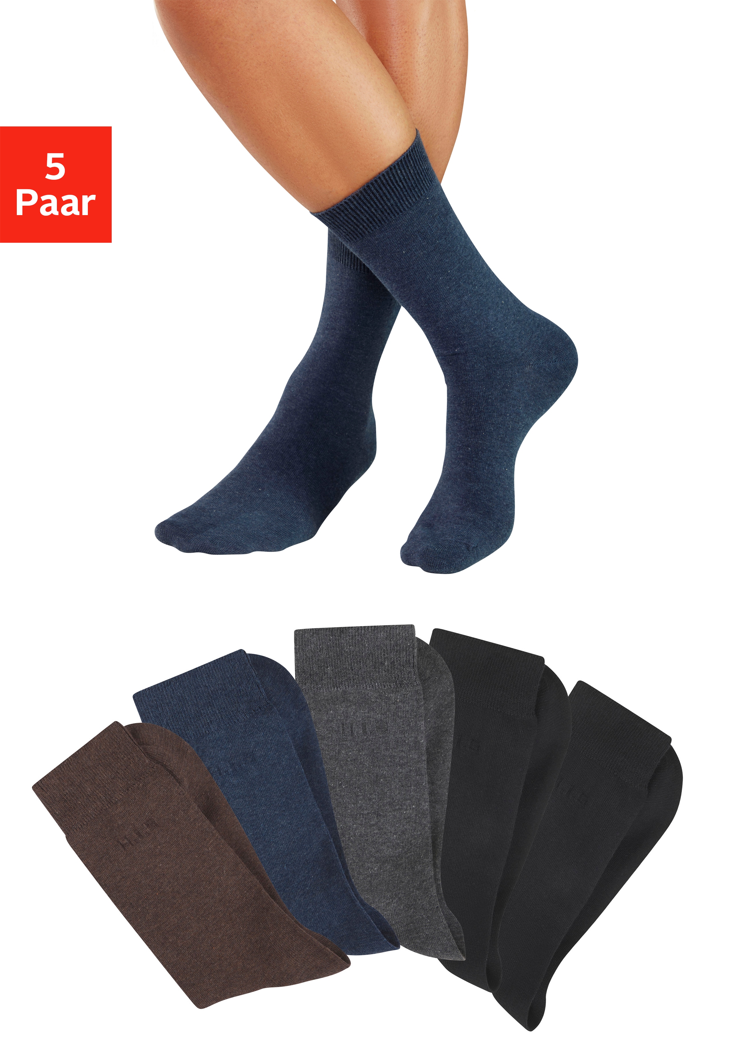 H.I.S Businesssocken "Herrensocken, Männersocken, uni Anzugsocken," Packung, 5 Paar tlg. mit klassischem Rippbündchen, ohne drückende Naht