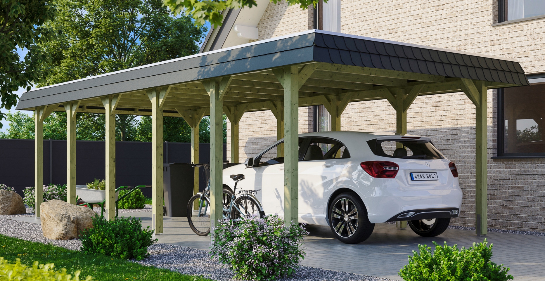 Skanholz Einzelcarport "Spreewald" Massivholz 342 cm grün