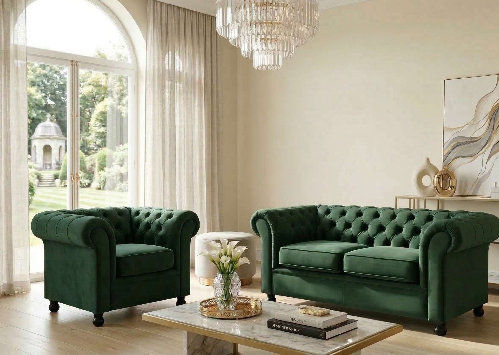 Home affaire 3-Sitzer »BRONNOY Chesterfield Sofa mit aufwendiger Knopfheftung, Breite 193 cm« Sofa mit geschwungenen Armlehnen, Chesterfield-Optik, Glamour