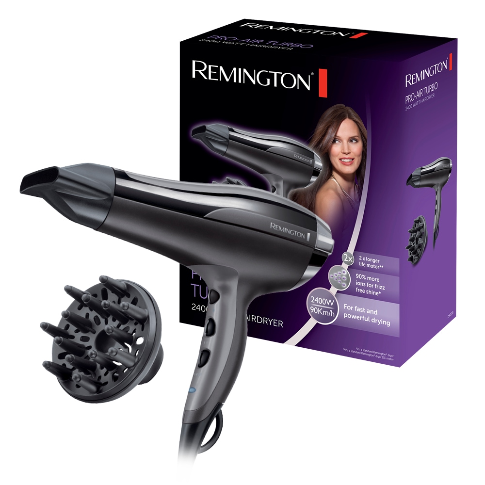 Remington Haartrockner »Pro-Air Turbo (D5220)«, 2400 W, 2 Aufsätze, leicht & leistungsstark, mit Ionenpflege, Wärmeverteilung + Diffusor