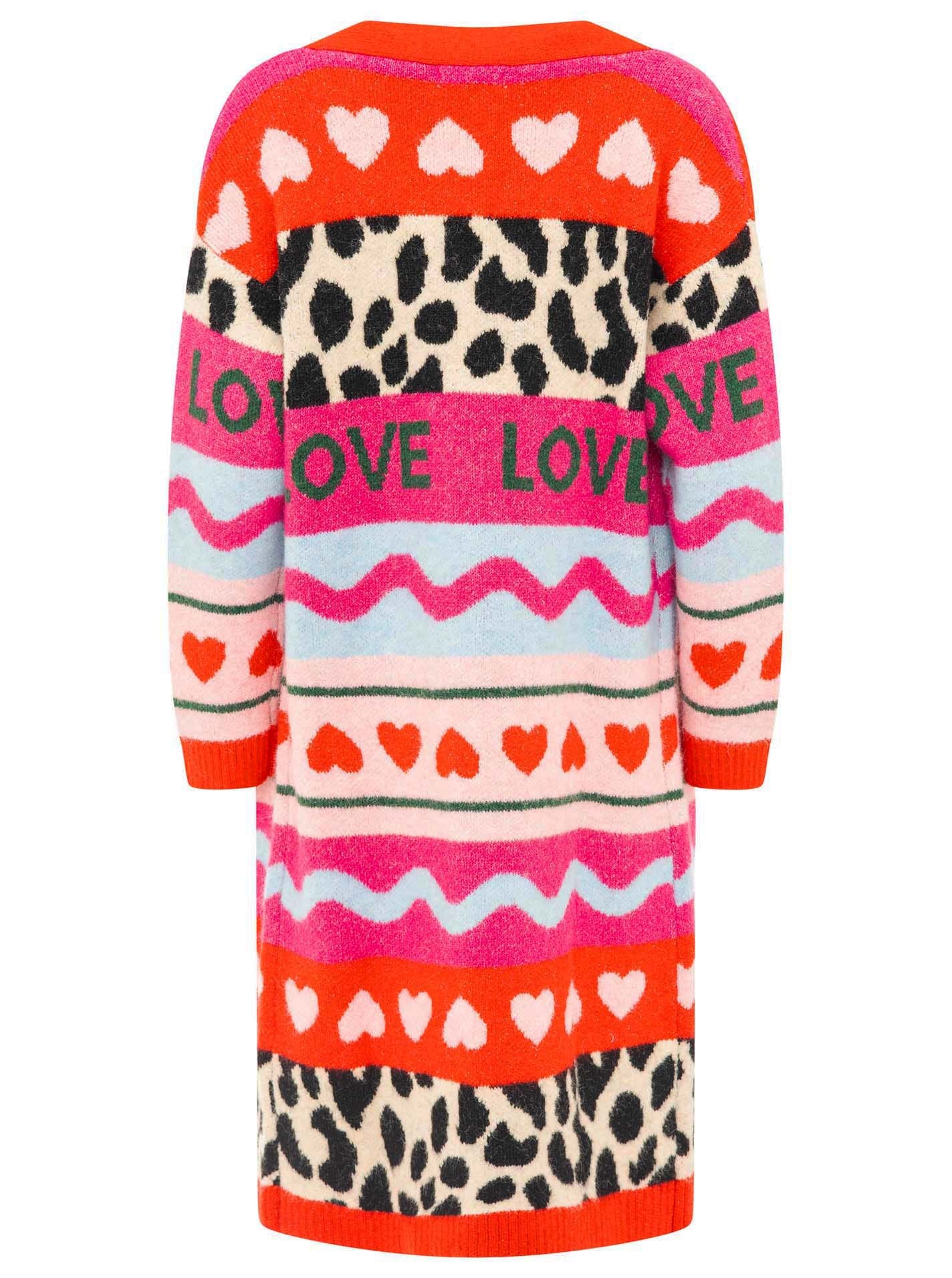Zwillingsherz Cardigan »"LEO MIX"« Leomuster, lang geschnitten, Schriftzug und Mustermix, Strick