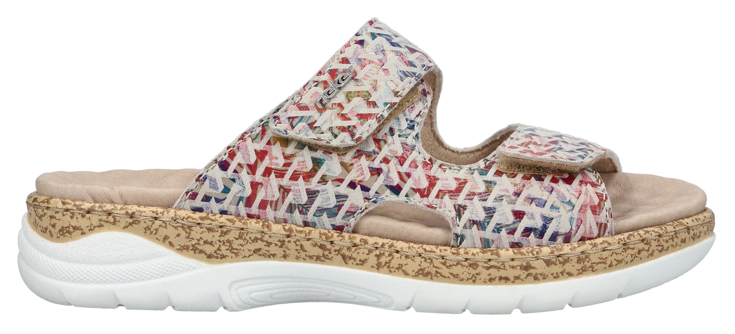 Rieker Pantolette, Sommerschuh, Klettschuh, Hausschuh, Schlappen mit genopptem Fußbett