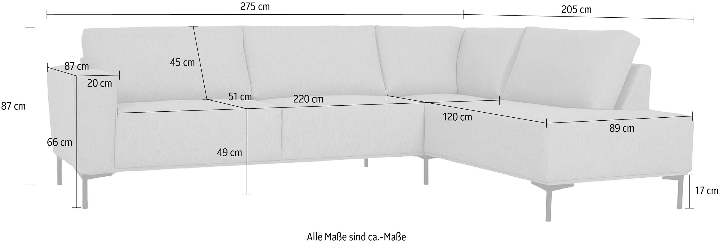 andas Ecksofa »Melby«, (2 St.), Breite 275 cm, in einem weichen Struktur Stoff, lose Rückenkissen