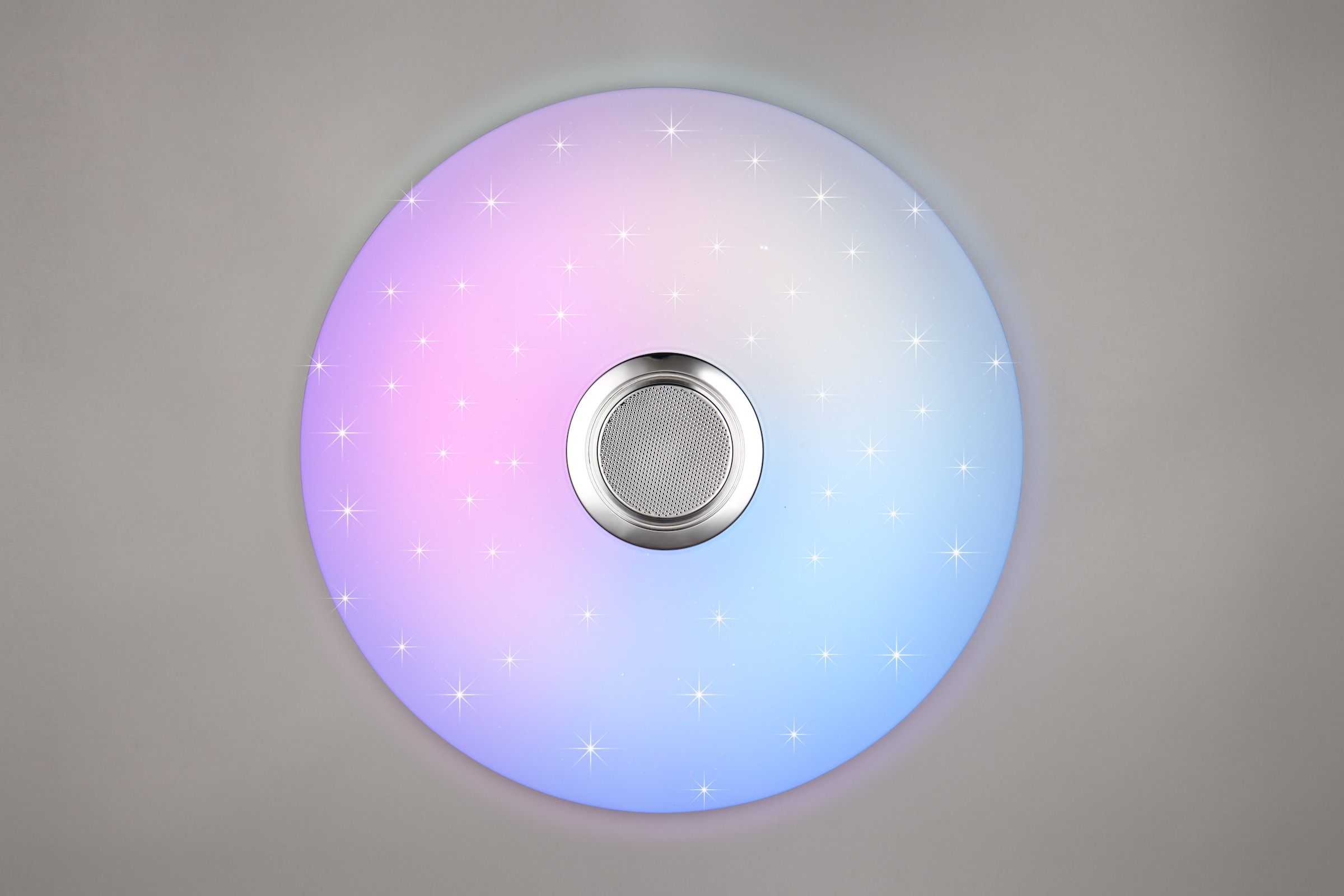REALITY Leuchten LED Deckenleuchte »MUSICA, LED Deckenlampe mit Bluetooth Lautsprecher, Fernbedienung inkl«, 1 flammig, Leuchtmittel LED-Board | LED fest integriert, RGBW Farbwechsel mit Rainbow-Effekt, dimmbar, Timer, Starlight, Memory