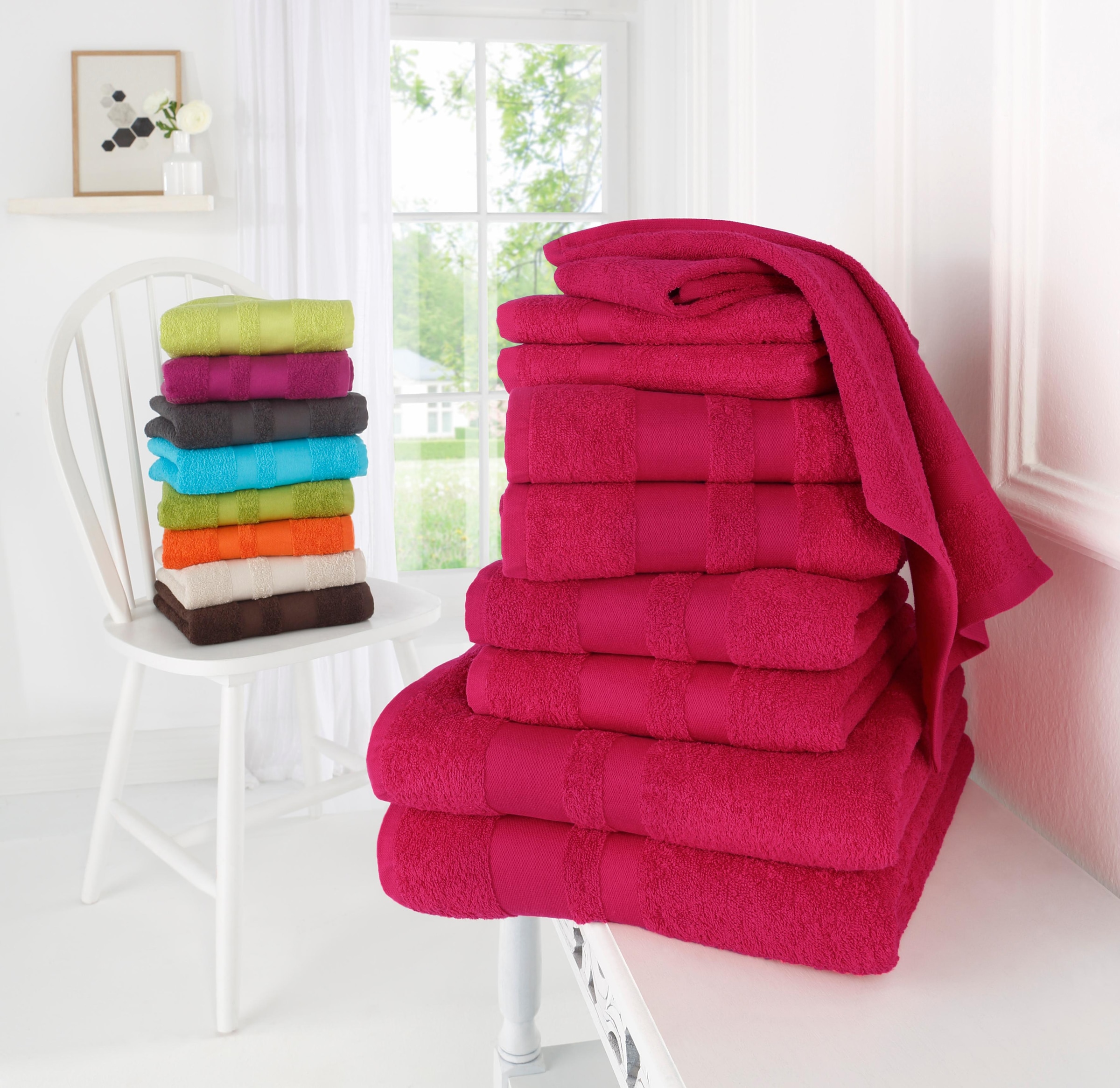 my home Handtuch Set »Vanessa, 10-tlg Handtuch-Set, Duschtücher, Handtücher und Gästetücher«, Set, 10 tlg., Walkfrottee, 100% Baumwolle, einfarbig, weich, saugstark, mit Bordüre