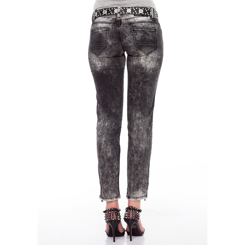 Damenmode Jeans Cipo & Baxx Slim-fit-Jeans, mit seitlichen Zippern in Slim Fit schwarz