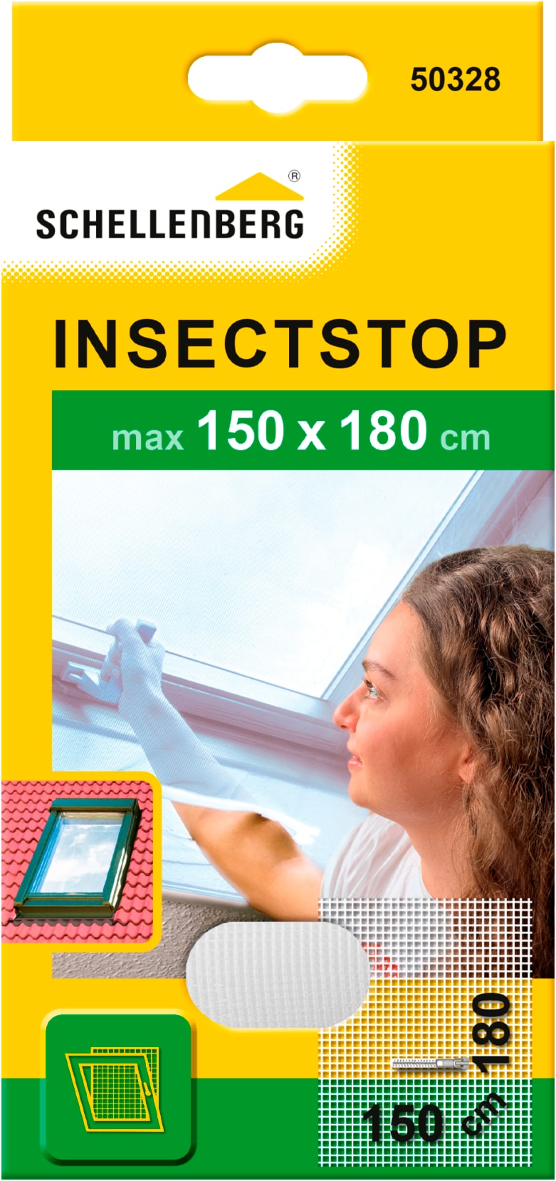 SCHELLENBERG Fliegengitter-Gewebe "für Dachfenster mit Reißverschluss", Insektenschutz, ohne bohren, 150 x 180 cm, weiß