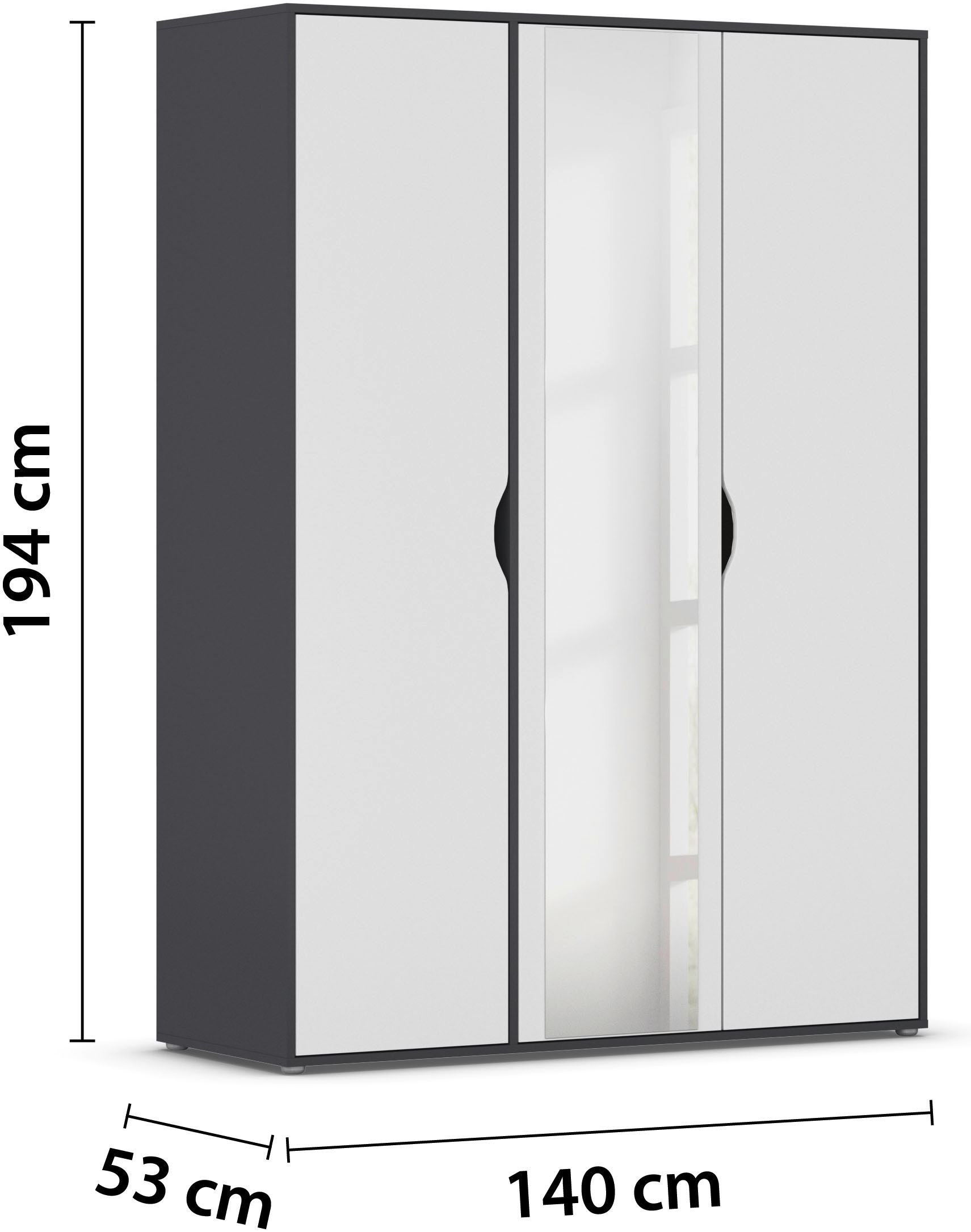 rauch Drehtürenschrank »Kleiderschrank Schrank Garderobe Wäscheschrank NARAI mit Spiegel«, (in 3 verschiedenen Ausstattungen BASIC/CLASSIC/PREMIUM), Griffausfräsungen für eine grifflose Optik TOPSELLER MADE IN GERMANY