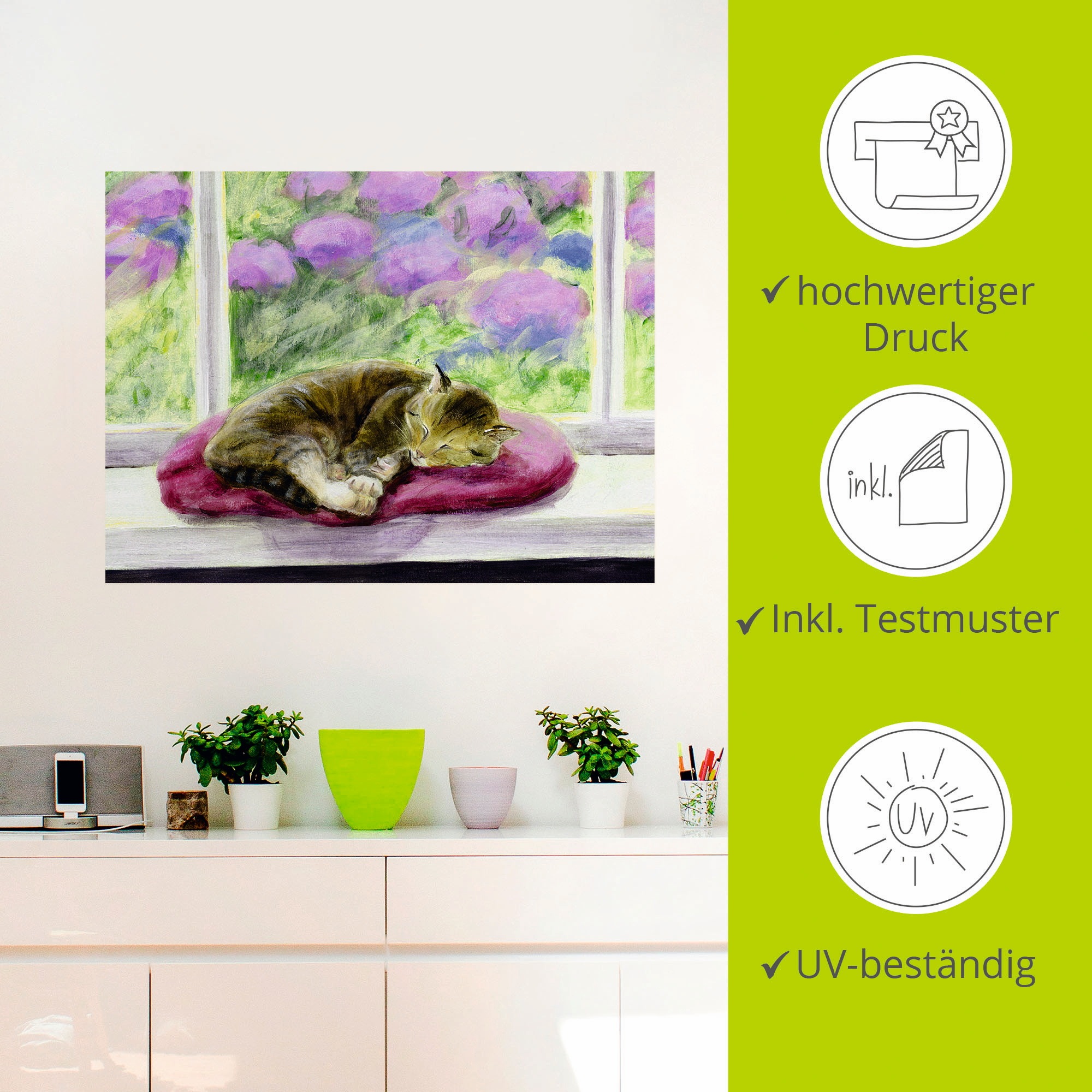 Artland Wandbild »Katze auf Gartenfensterbank«, Haustiere, (1 St.), als Poster, Wandaufkleber in verschied. Größen