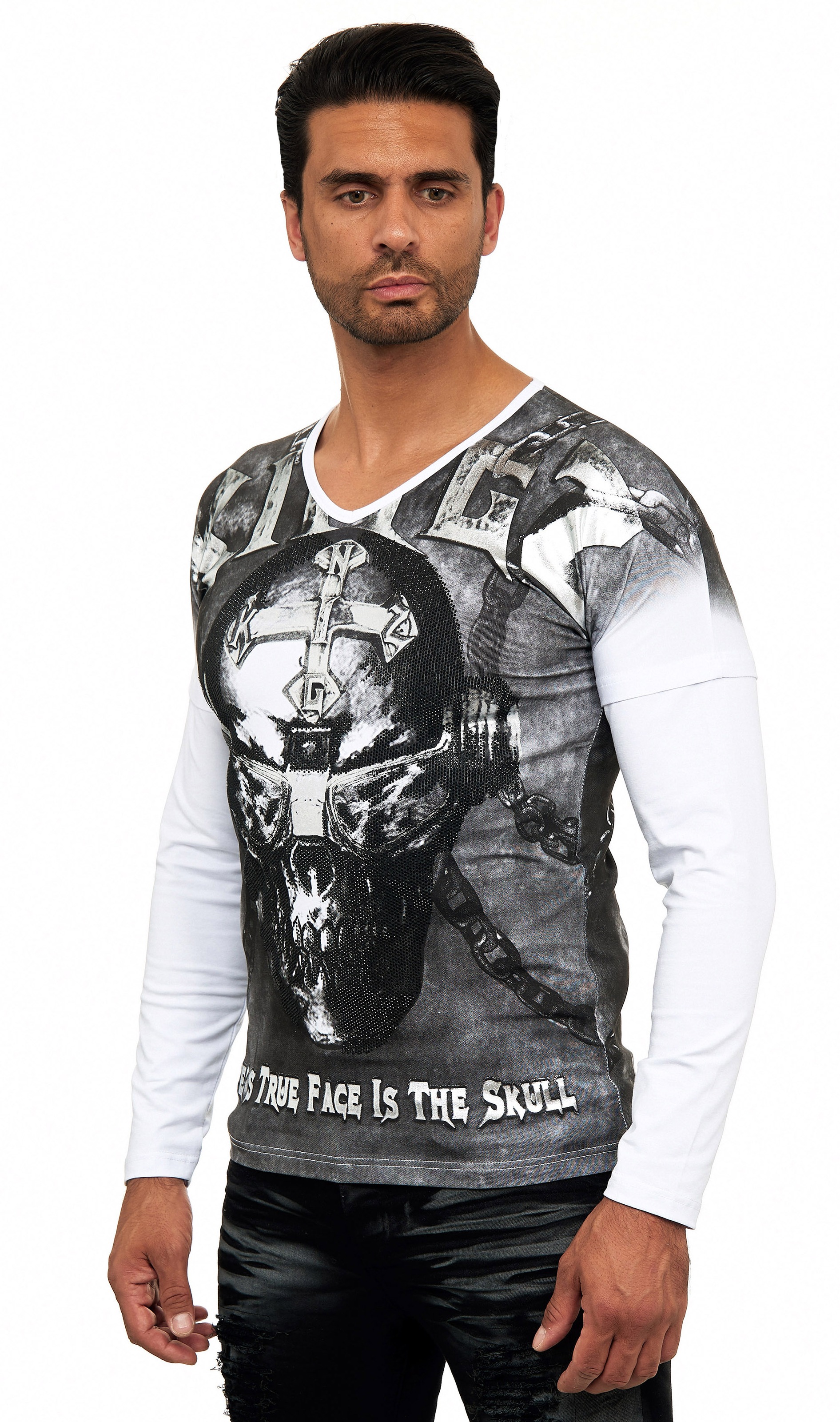 KINGZ Langarmshirt, mit coolem Totenkopf Print
