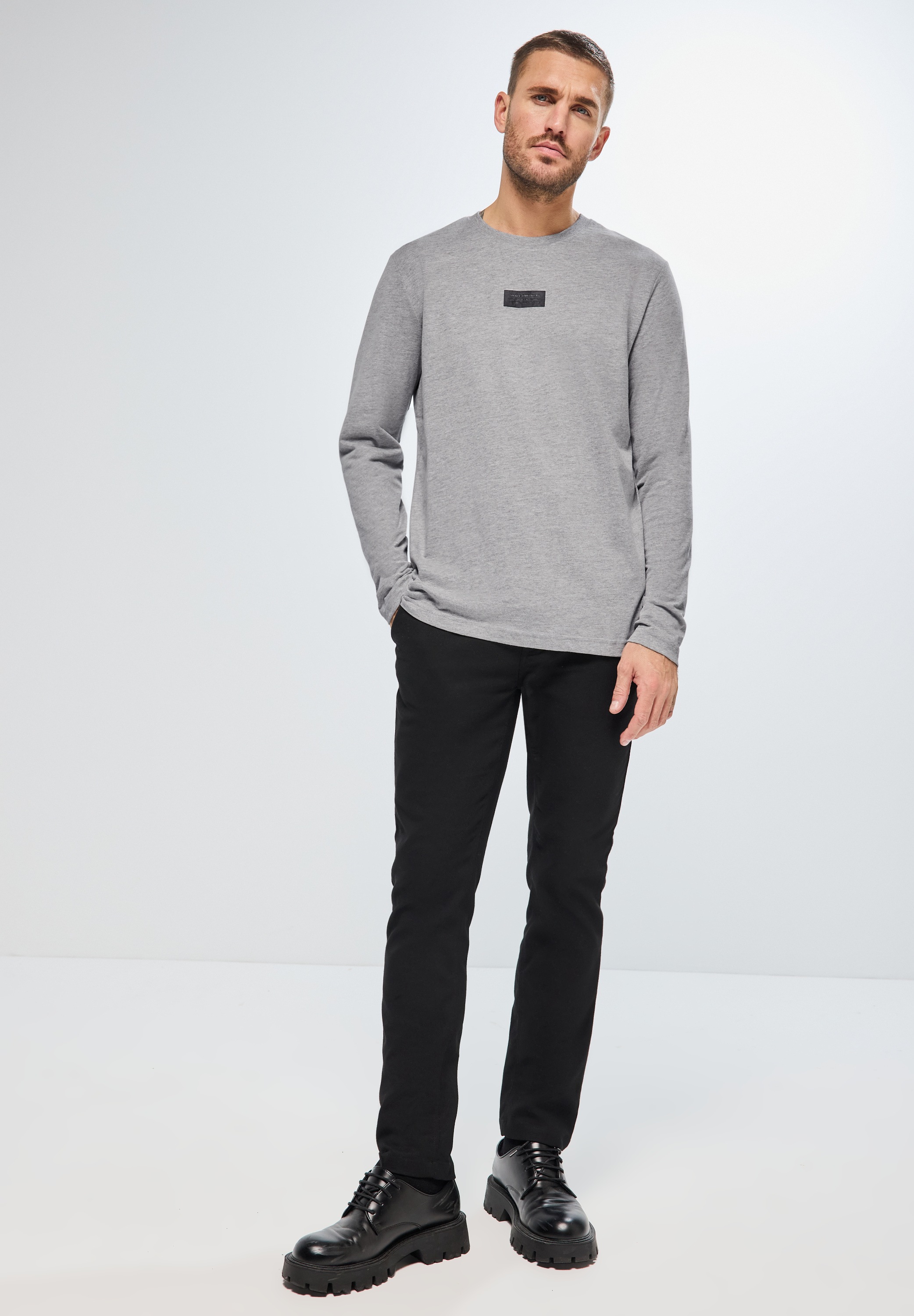 STREET ONE MEN Langarmshirt, aus reiner Baumwolle