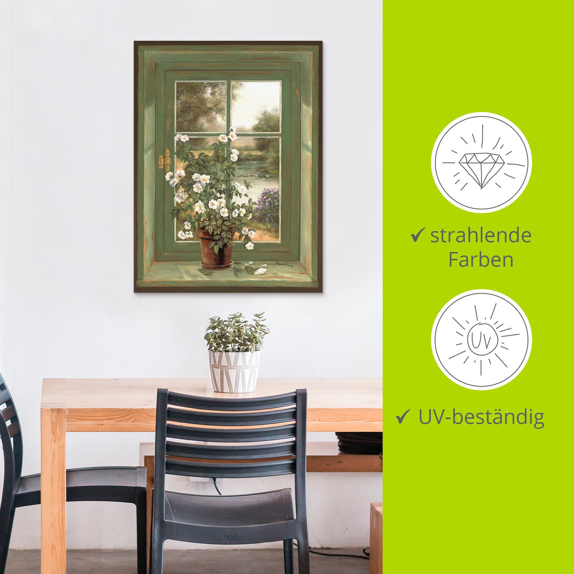 Artland Wandbild »Wildrosen am Fenster«, Arrangements, (1 St.), als Alubild, Outdoorbild, Leinwandbild, Poster, Wandaufkleber