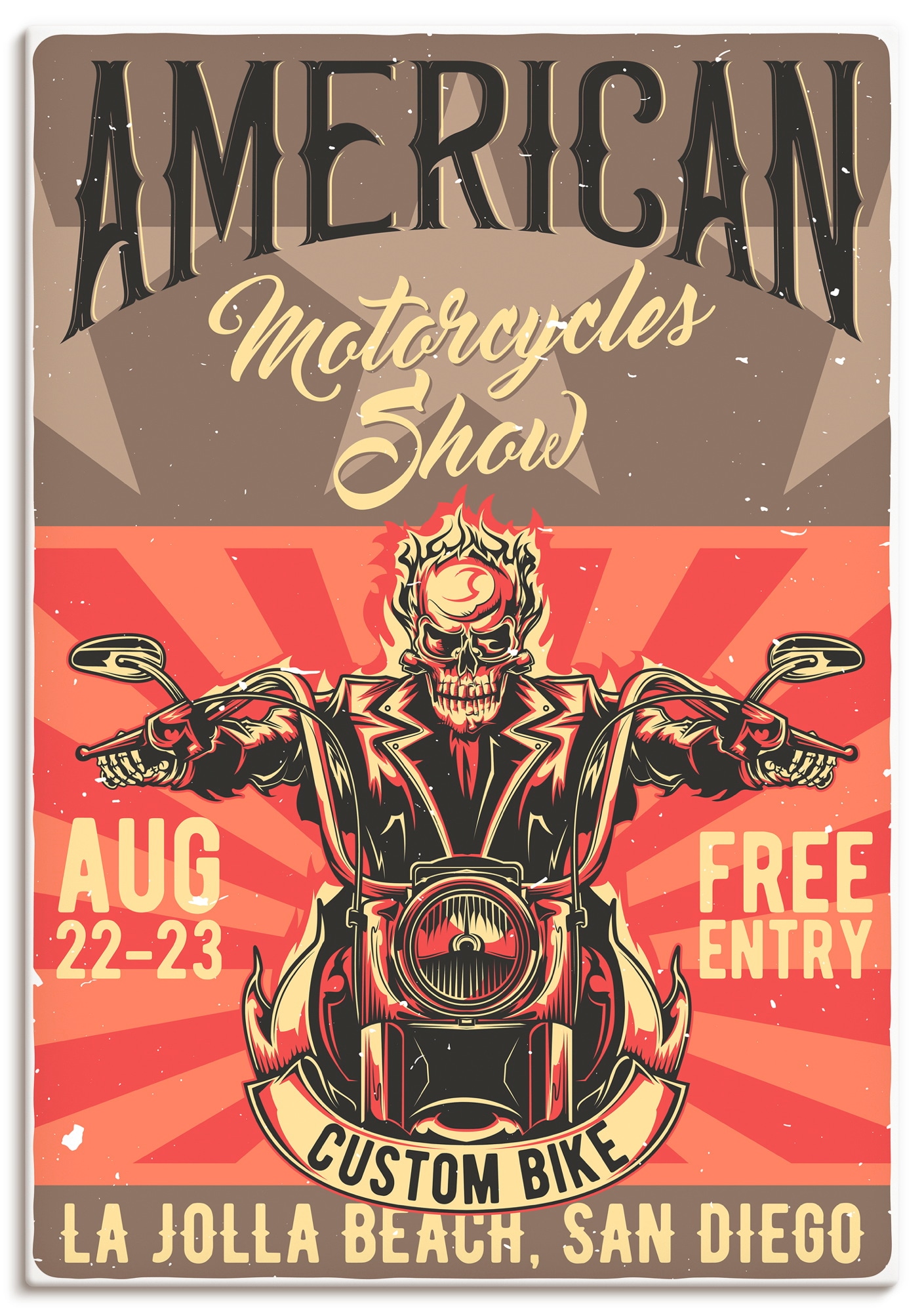 Artland Wandbild "Totenkopf Motorradfahrer San Diego" 1 Stk. tlg. als Alubild, Leinwandbild, Poster, Wandaufkleber in verschied. Größen