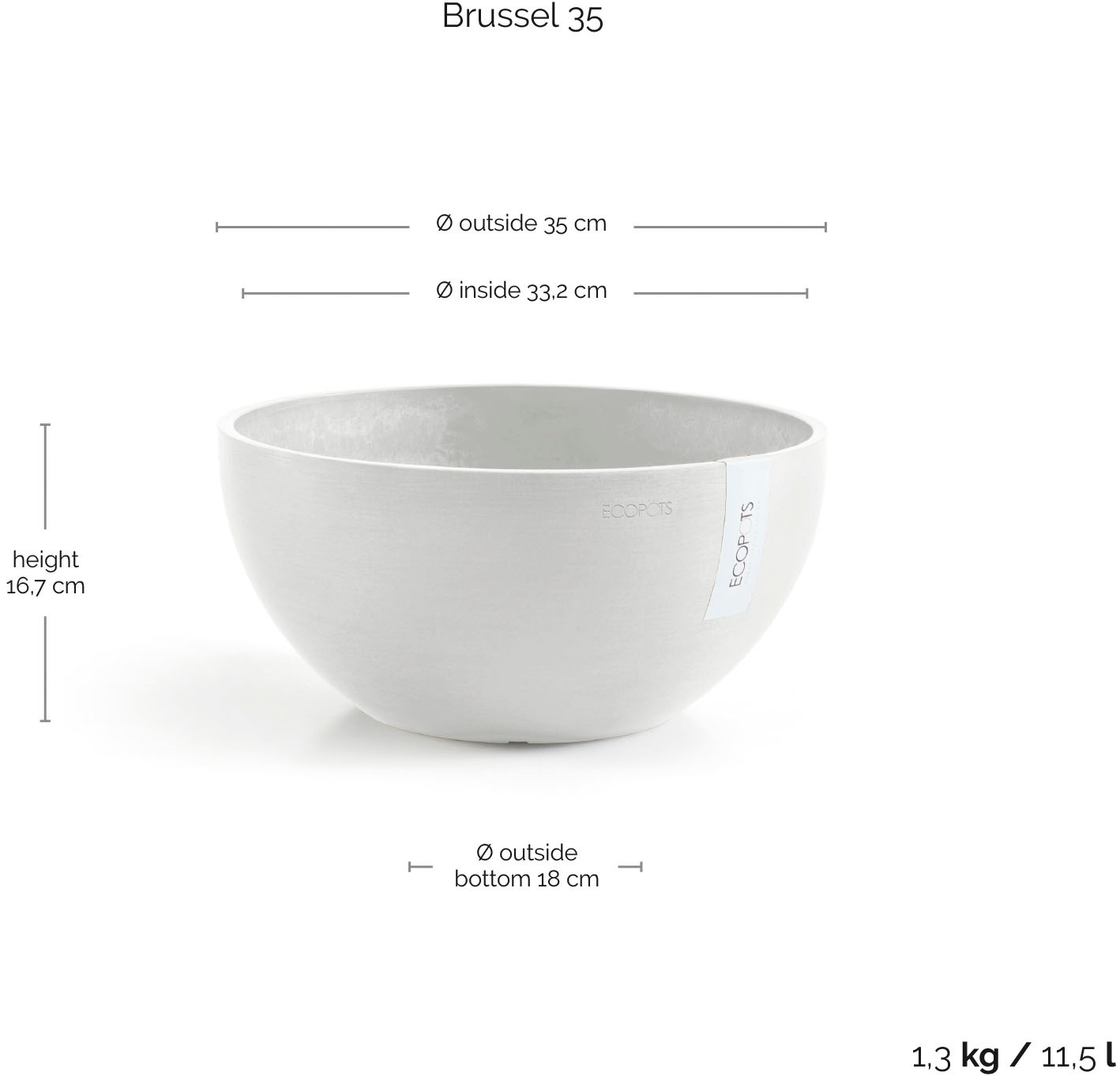 ECOPOTS Blumentopf »Brussels 35 Weiß« für innen und außen: frostsicher, bruchsicher und lichtbeständig