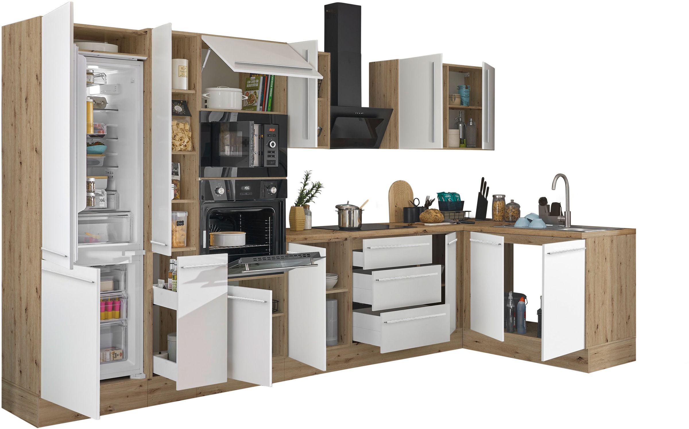 Thumbnail - KOCHSTATION Winkelküche "Florida, Stellbreite 360x165 cm" wahlweise mit E-Geräten, mit Softclose für Türen und Schubkäst...