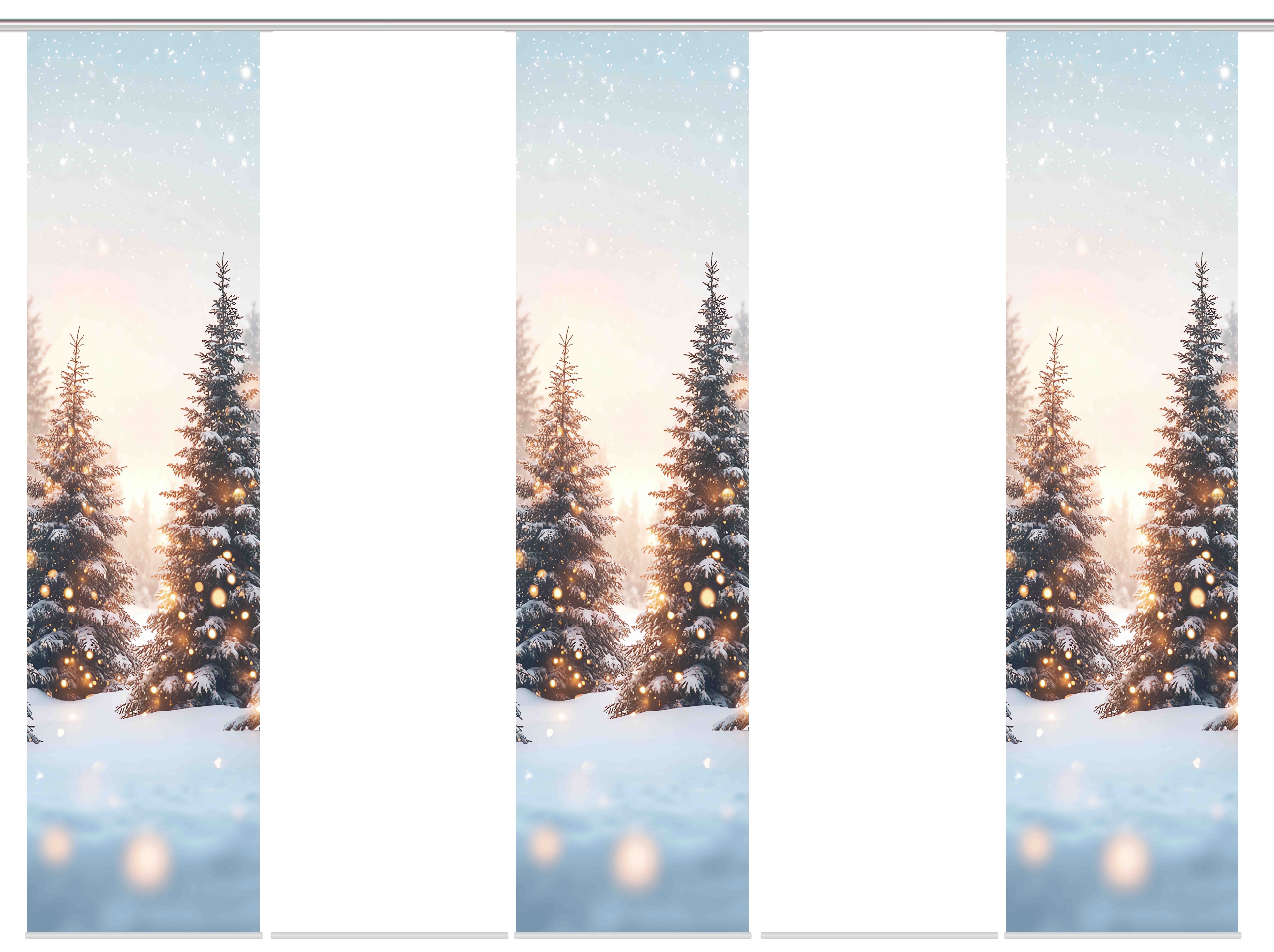 Thumbnail - HOME WOHNIDEEN Schiebegardine "SCHNEETANNEN" Paneelwagen 5 Stk. tlg. SET, Schiebewand, Dekostoff, Digitaldruck