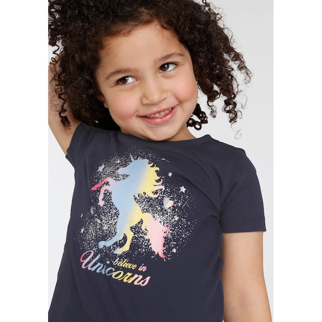 KIDSWORLD T-Shirt »believe in Unicorns«, mit Glitzerdruck | BAUR