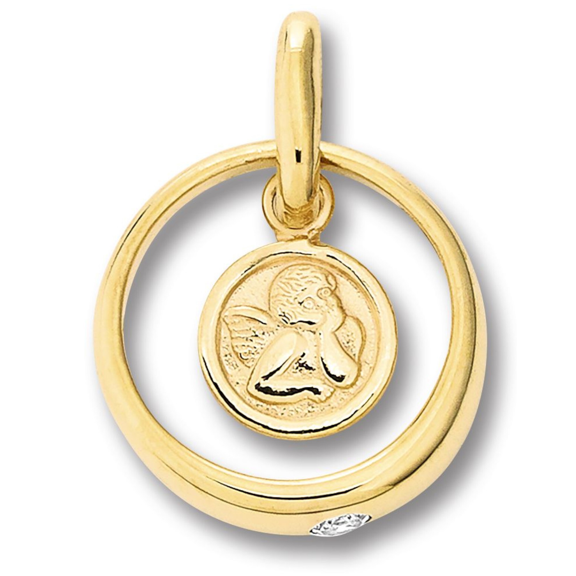 Kettenanhänger ONE ELEMENT "Zirkonia Taufring Zirkonia Taufring", gold, Schmuckanhänger, Mädchen, Gelbgold 333 Gold, Gelbgold 333, Gold, Kettenanhänger, Symbolische Note – harmonisch gestaltet mit Liebe zum Detail