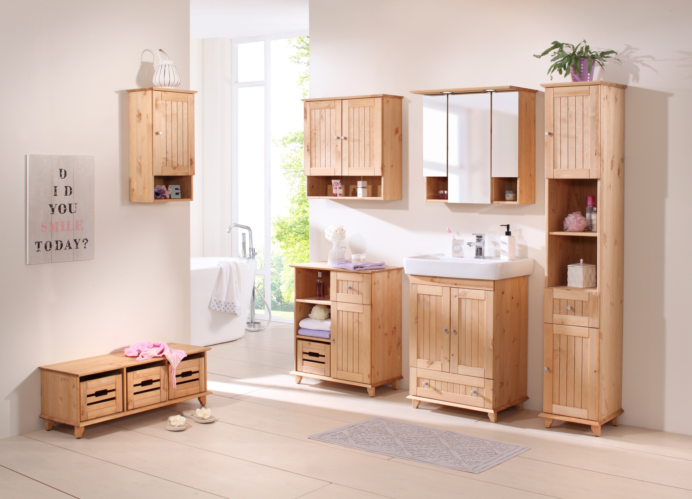 welltime Hochschrank "Venezia Landhaus" Badmöbel, aus massiver Kiefer, 2 Tü günstig online kaufen