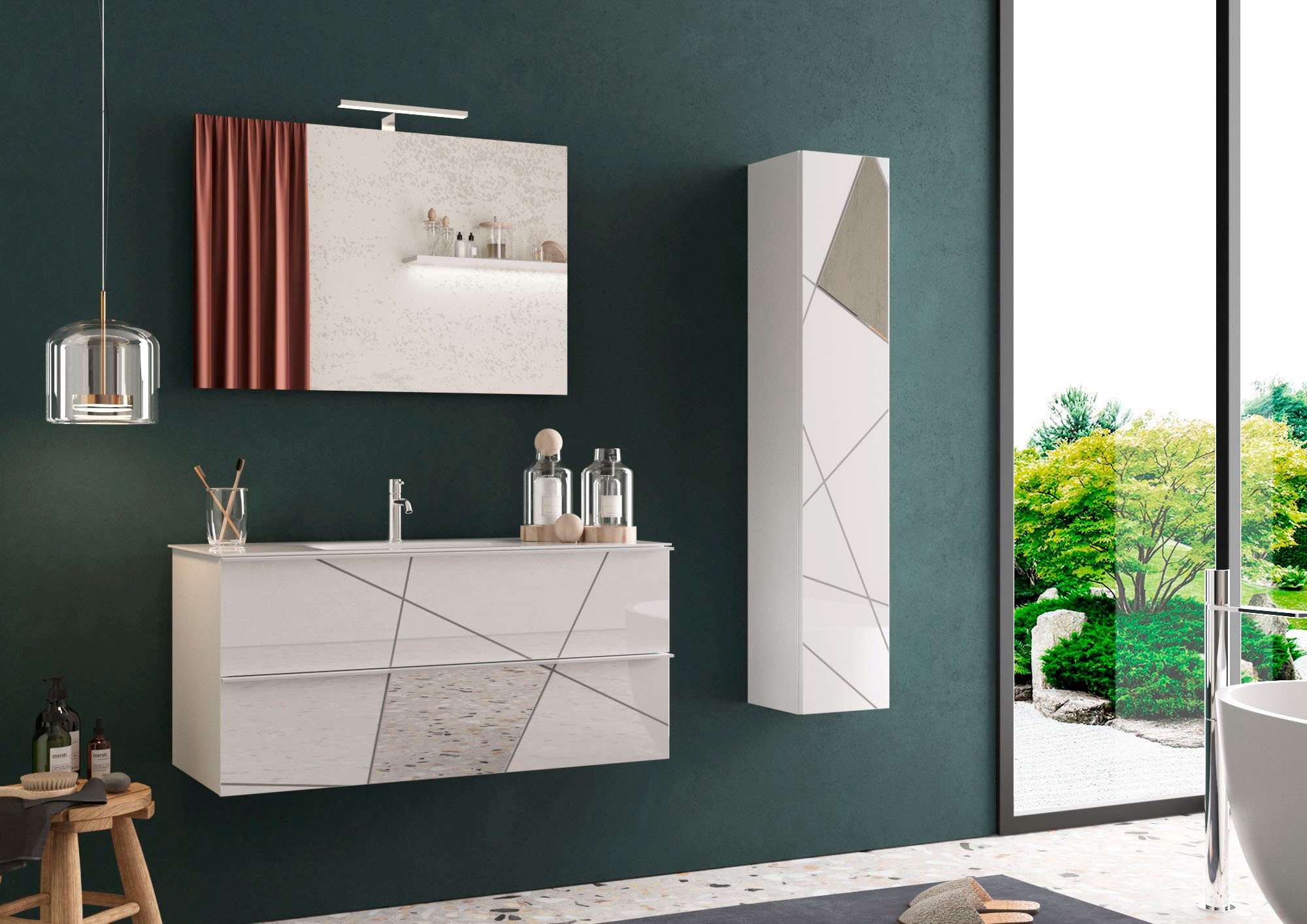 welltime Hängeschrank »Vittoria«, 1 Tür, Höhe 138 cm, Breite 25 cm, Front mit Siebdruck u. Spiegel
