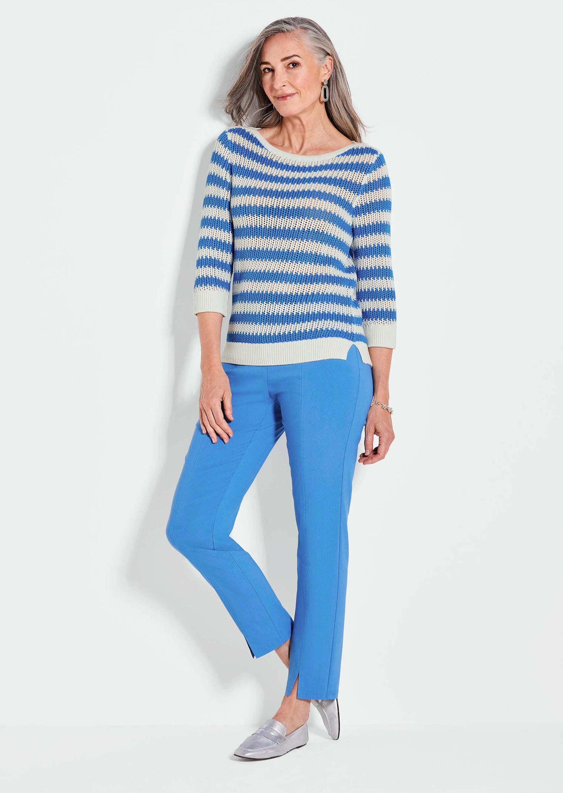 GOLDNER Strickpullover "Kurzgröße Halbarm Streifenstrick-Pullover" Lochmust günstig online kaufen