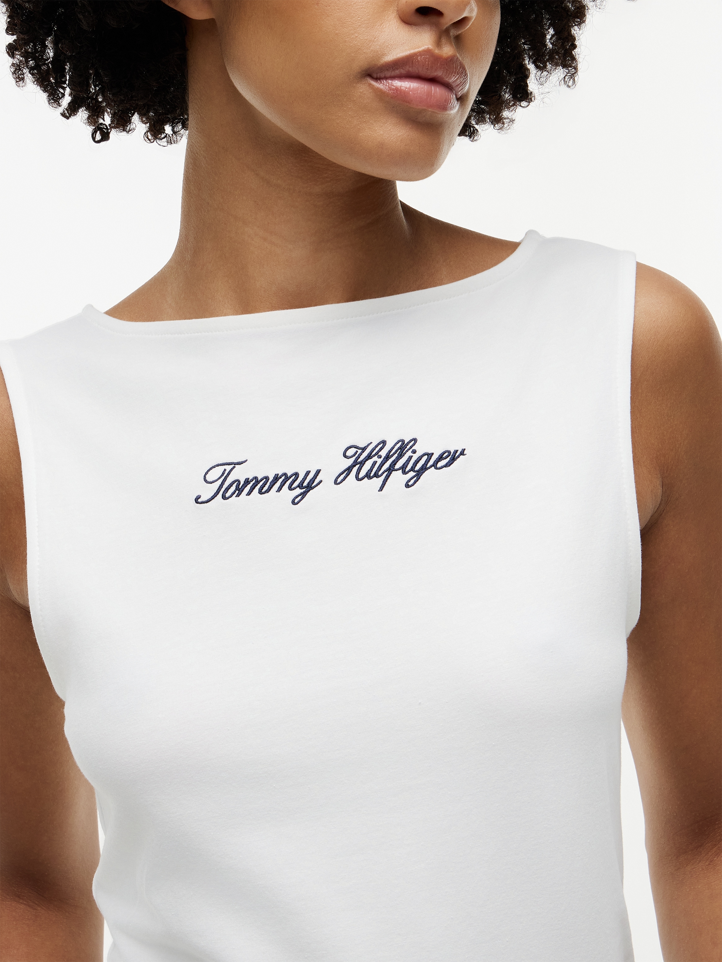 Tommy Hilfiger Tanktop »CLASSIC SCRIPT BOAT-NK TOP« Baumwollmischung, U-Boot Ausschnitt