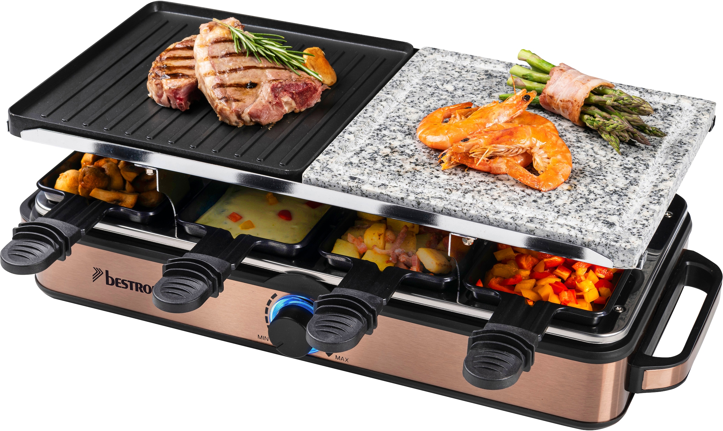 bestron Raclette W, Raclettepfännchen, & Schaber Pfännchen & | »ARG1200CO«, Naturstein Grillplatte, BAUR 8 8 8 antihaftbeschichtete 1400 St