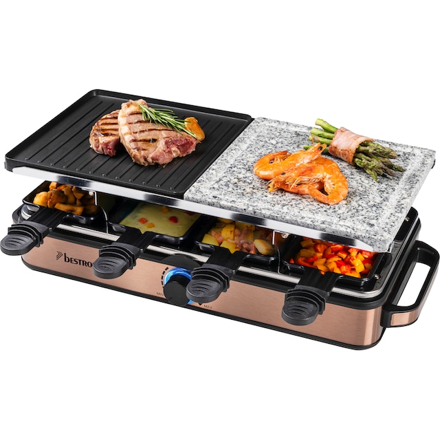 bestron Raclette »ARG1200CO«, 8 St. Raclettepfännchen, 1400 W, Naturstein &  antihaftbeschichtete Grillplatte, 8 Pfännchen & 8 Schaber | BAUR