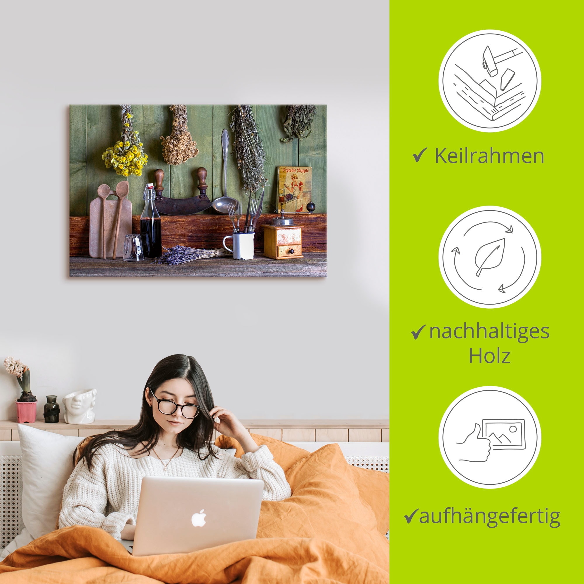 Artland Wandbild »Rustikale Küchenszene«, Innenarchitektur, (1 St.), als Alubild, Outdoorbild, Leinwandbild, Poster, Wandaufkleber