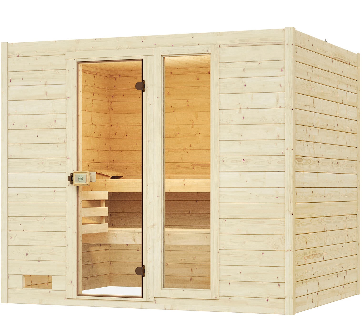 weka Sauna "Massivholzsauna VALIDA 4", Blockbohlen, Fensterelement, moderne Ganzglastür