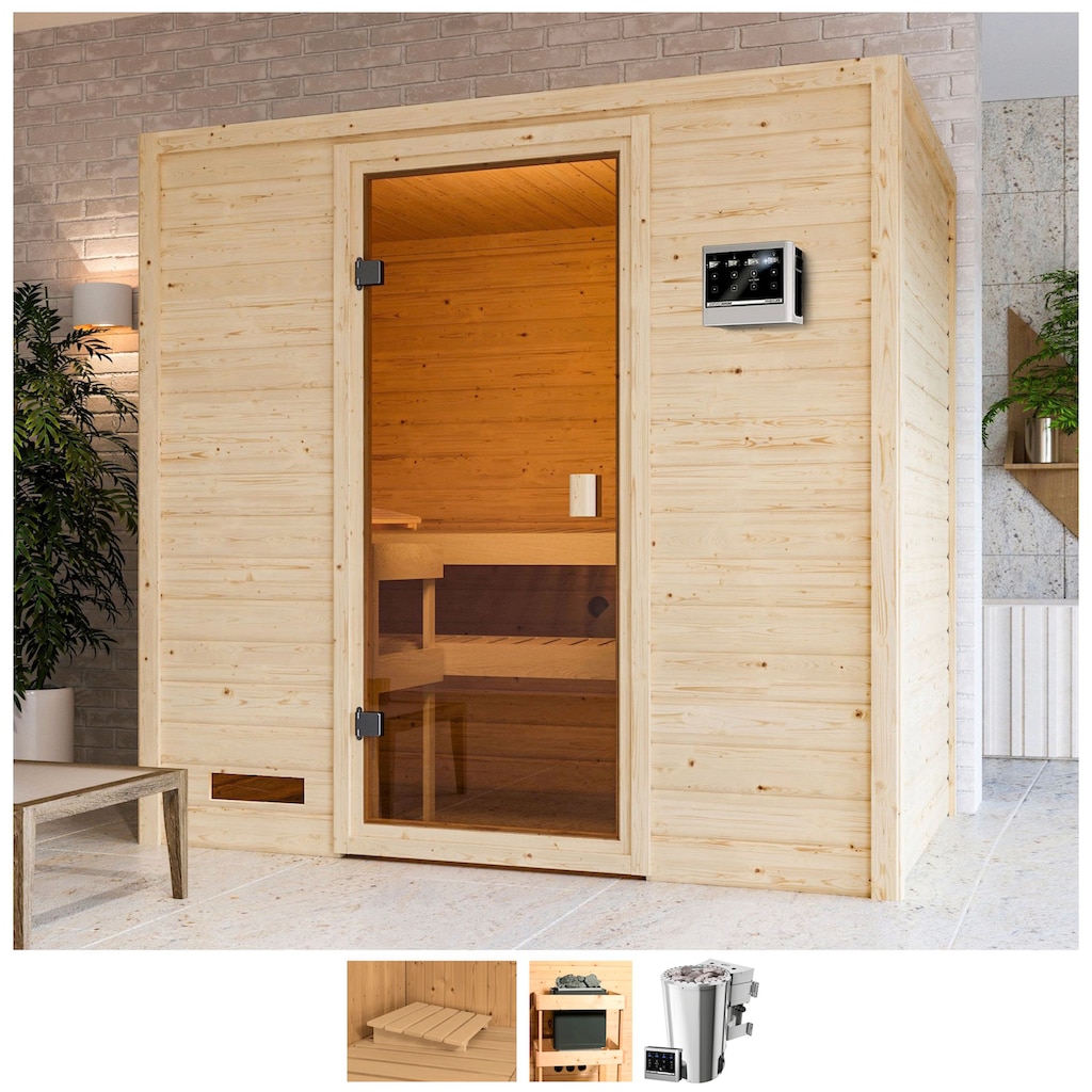 welltime Sauna »Sunie«, 3,6-kW-Bio-Plug & Play Ofen mit ext. Steuerung