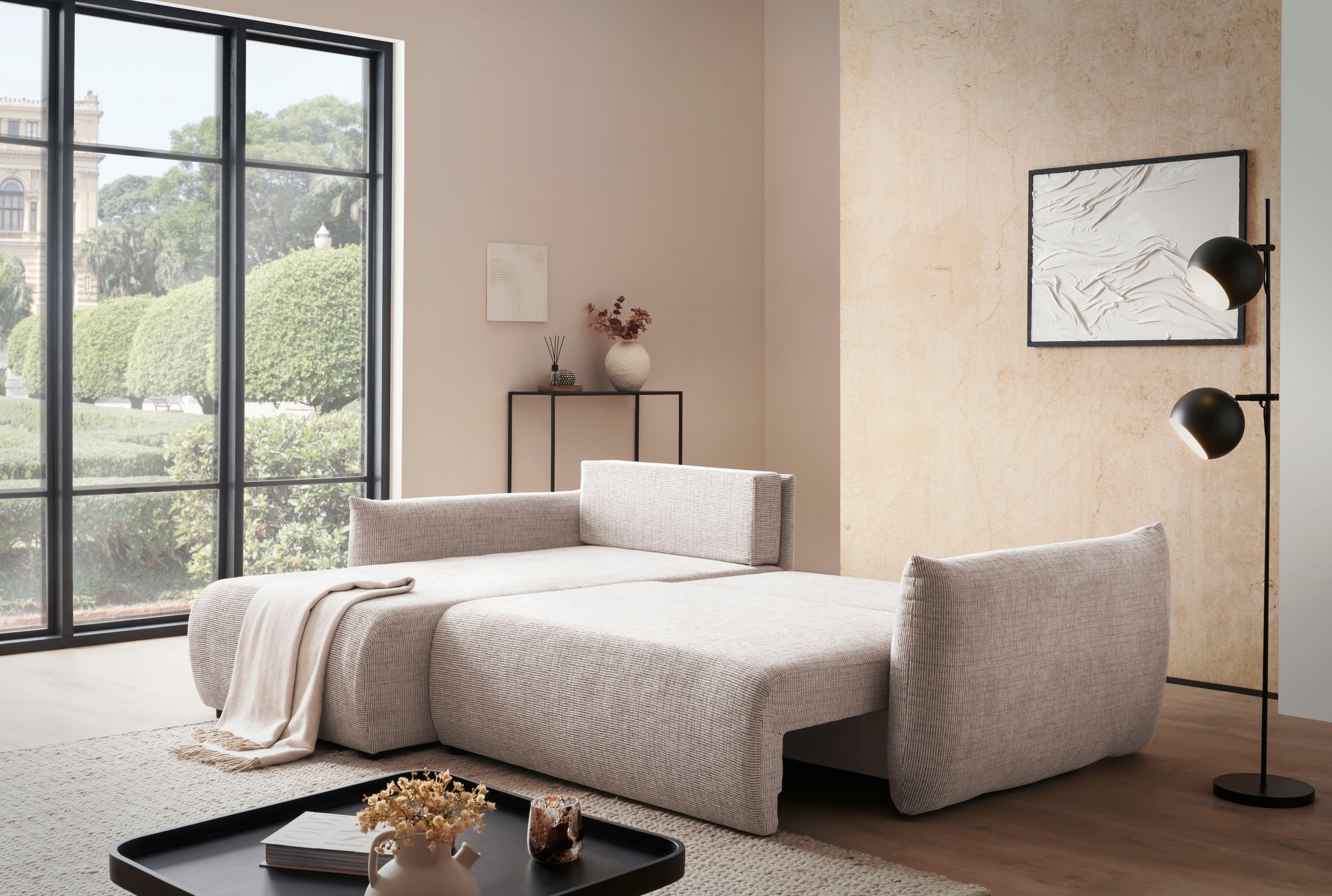 Home affaire Ecksofa "MAVAS Schlafsofa mit Bettkasten, L-Form," ca.257/127c günstig online kaufen