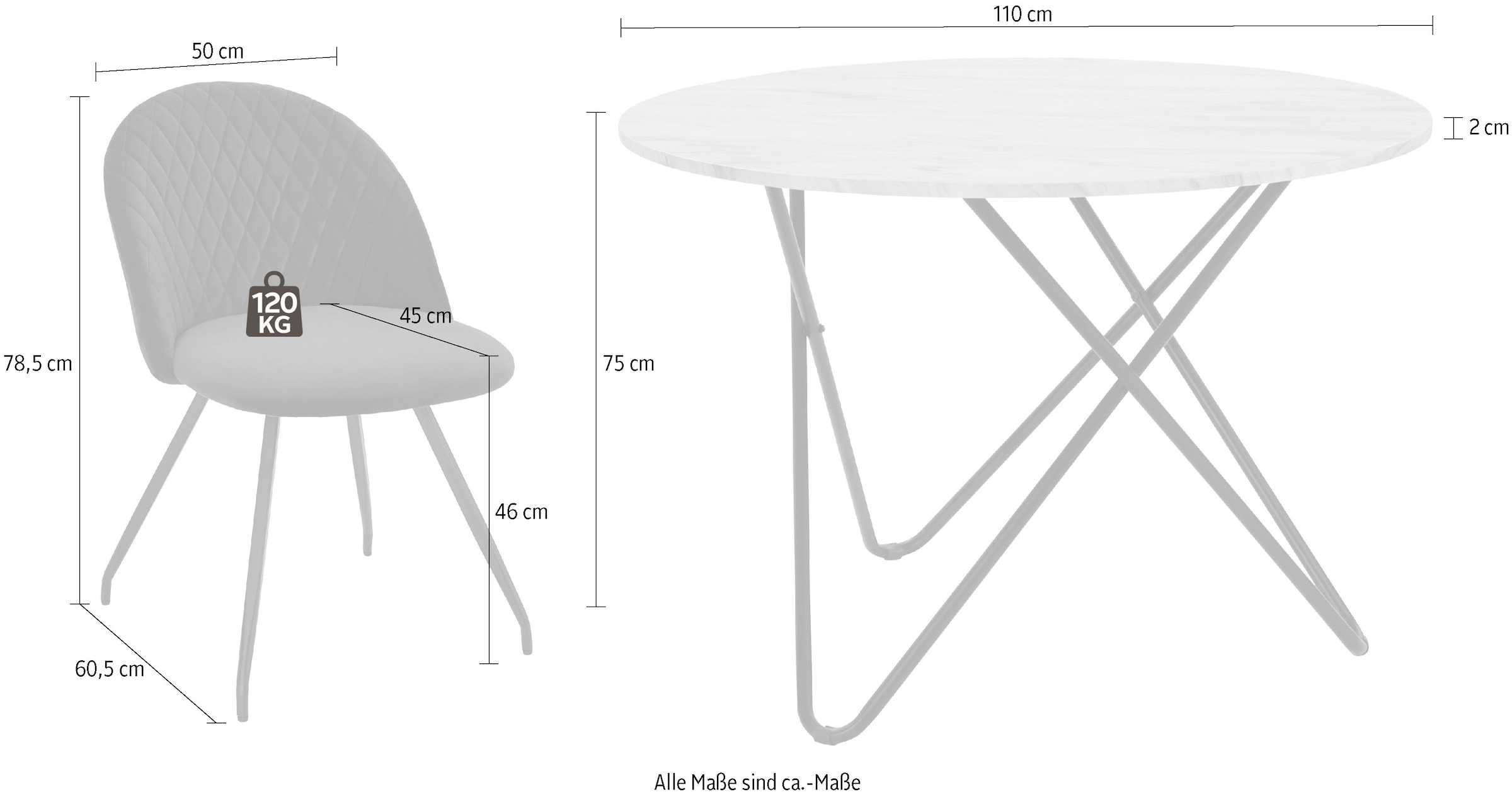 INOSIGN Essgruppe »Emmajonas«, (Set, 5 tlg.), moderner runder Tisch in Marmoroptik