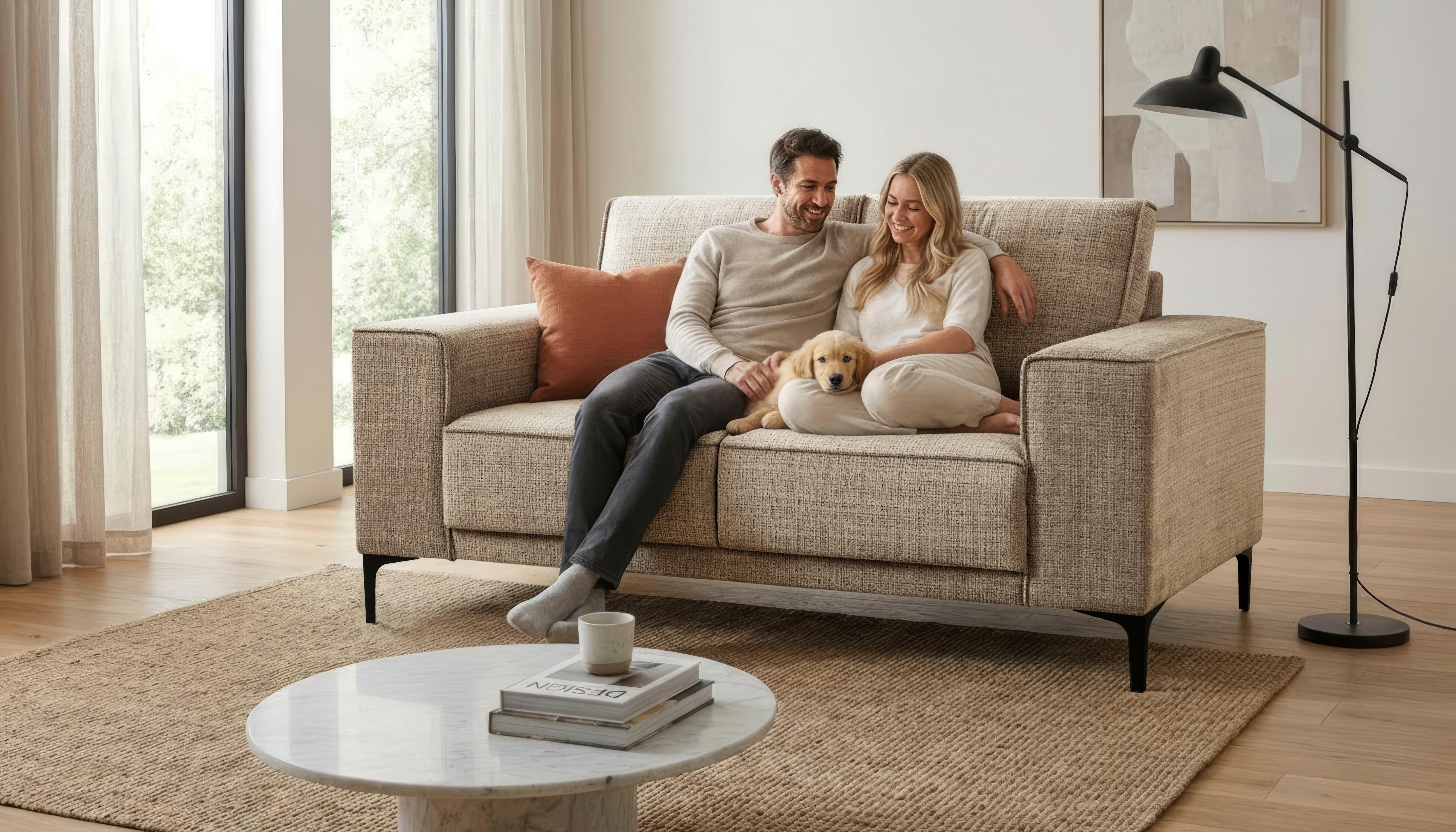 OTTO home 2-Sitzer "OLAND Chenille, Sofa, B: 164 cm, Skandi-Design" 164 cm, Wellenunterfederung, Skandi-Design, Metallfüße