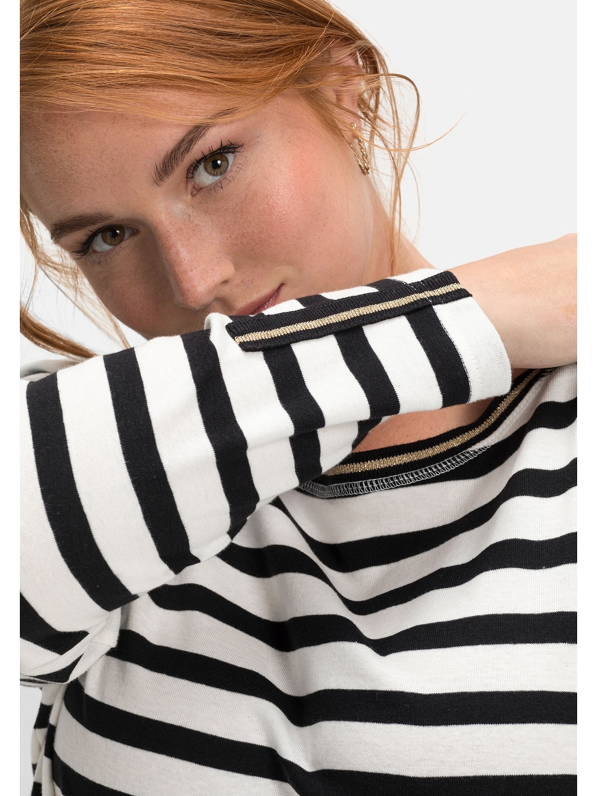 Sheego Langarmshirt »Große Größen«, mit Streifen und Glanzgarn-Details  online kaufen | BAUR