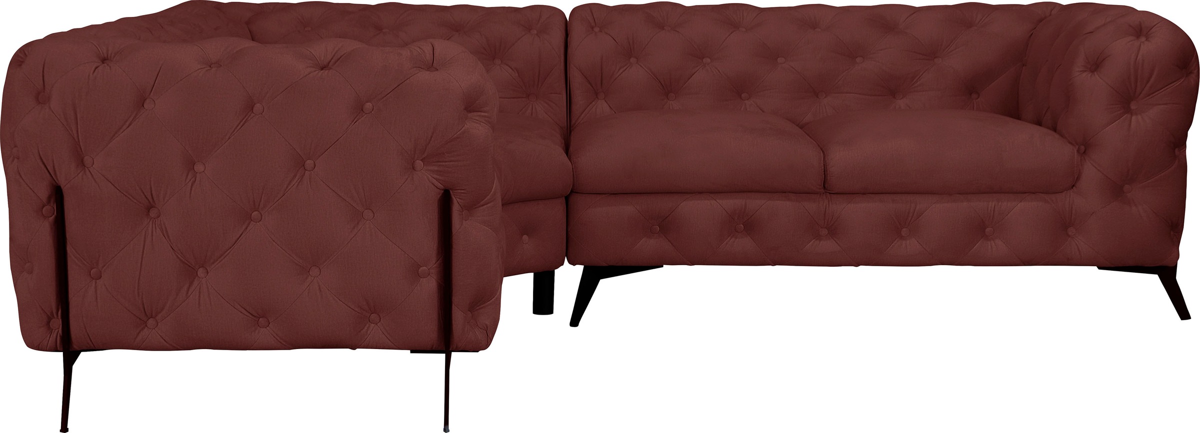 Leonique Chesterfield-Sofa »Amaury L-Form«, moderne Chersterfield-Optik, Breite 262 cm, Fußfarbe wählbar