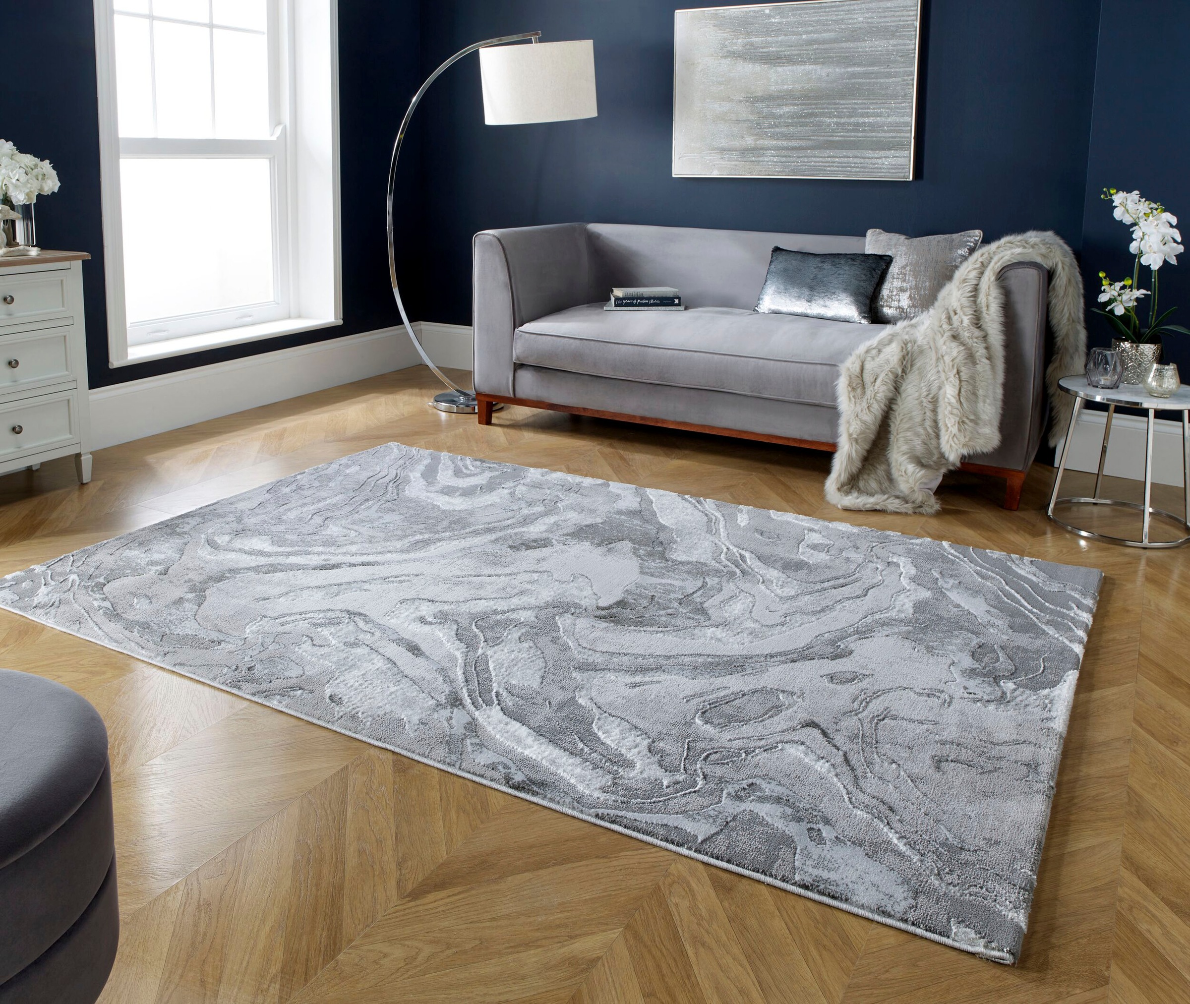 FLAIR RUGS Teppich »Marbled«, rechteckig, 12 mm Höhe, dezenter Glanz, mehrfarbig, modernes Marmor-Design