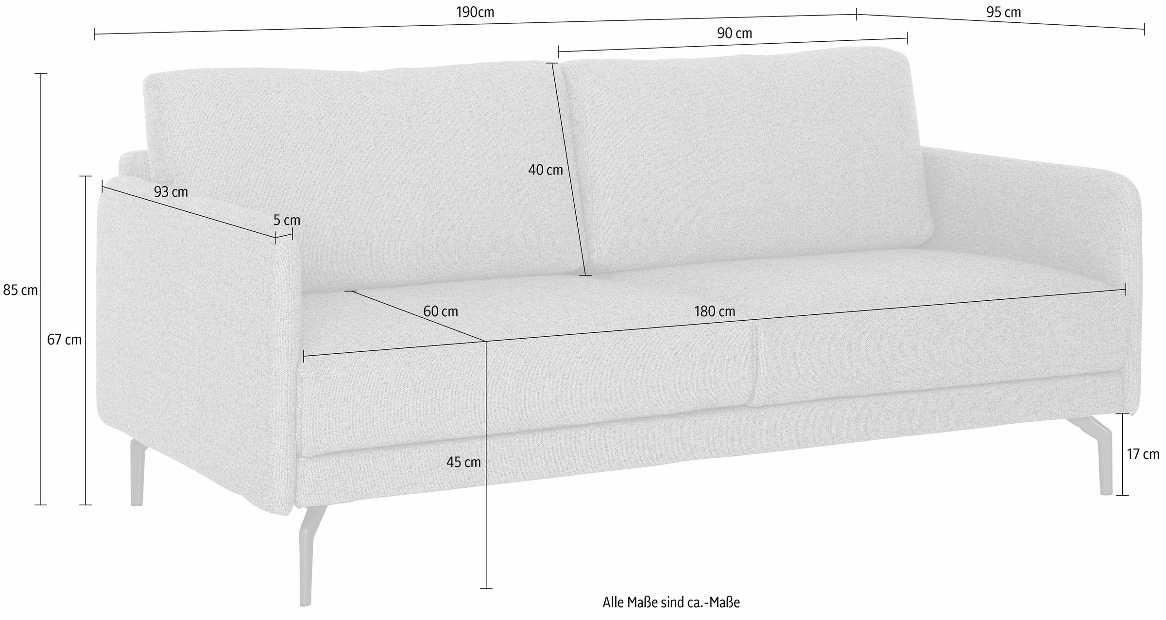 hülsta sofa 3-Sitzer »hs.450«, Armlehne sehr schmal, Breite 190 cm, Alugussfuß Umbragrau