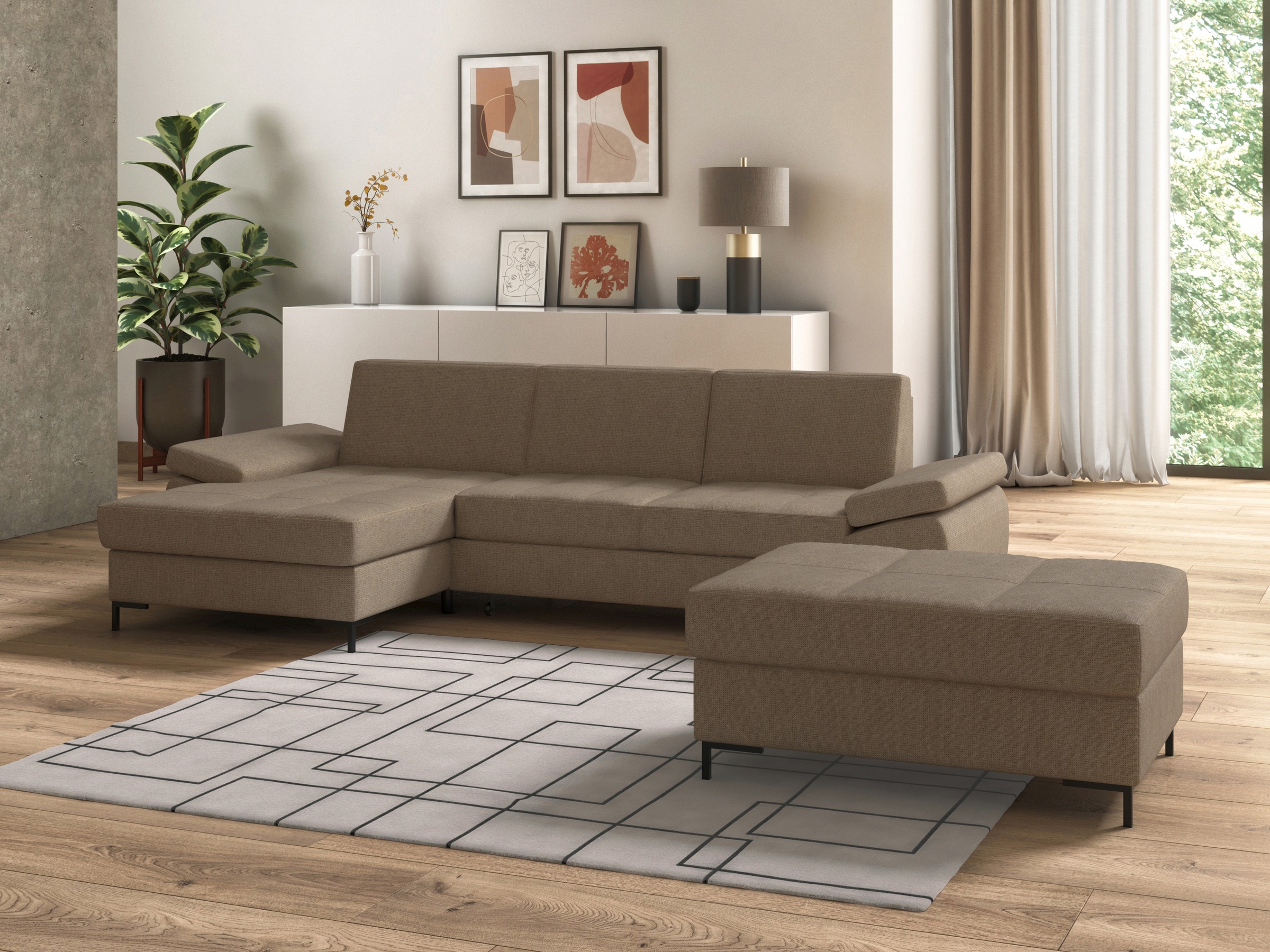 DOMO collection Ecksofa »Capelo L-Form«, mit Armteilverstellung, wahlweise mit Bettfunktion, Federkern