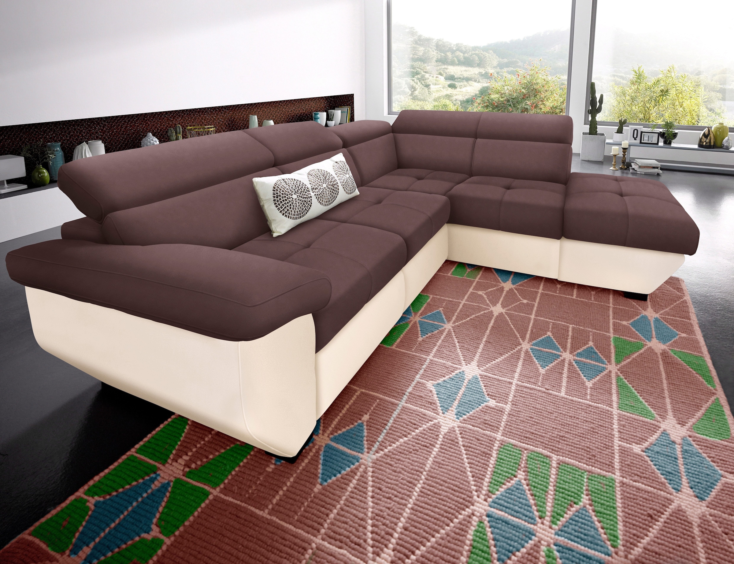 COTTA Ecksofa "Speedway L-Form, B: 262cm, moderne Couch, bequeme Wellenunterfederung," Kopfteilverstellung, optional Schlaffunktion & Bettkasten