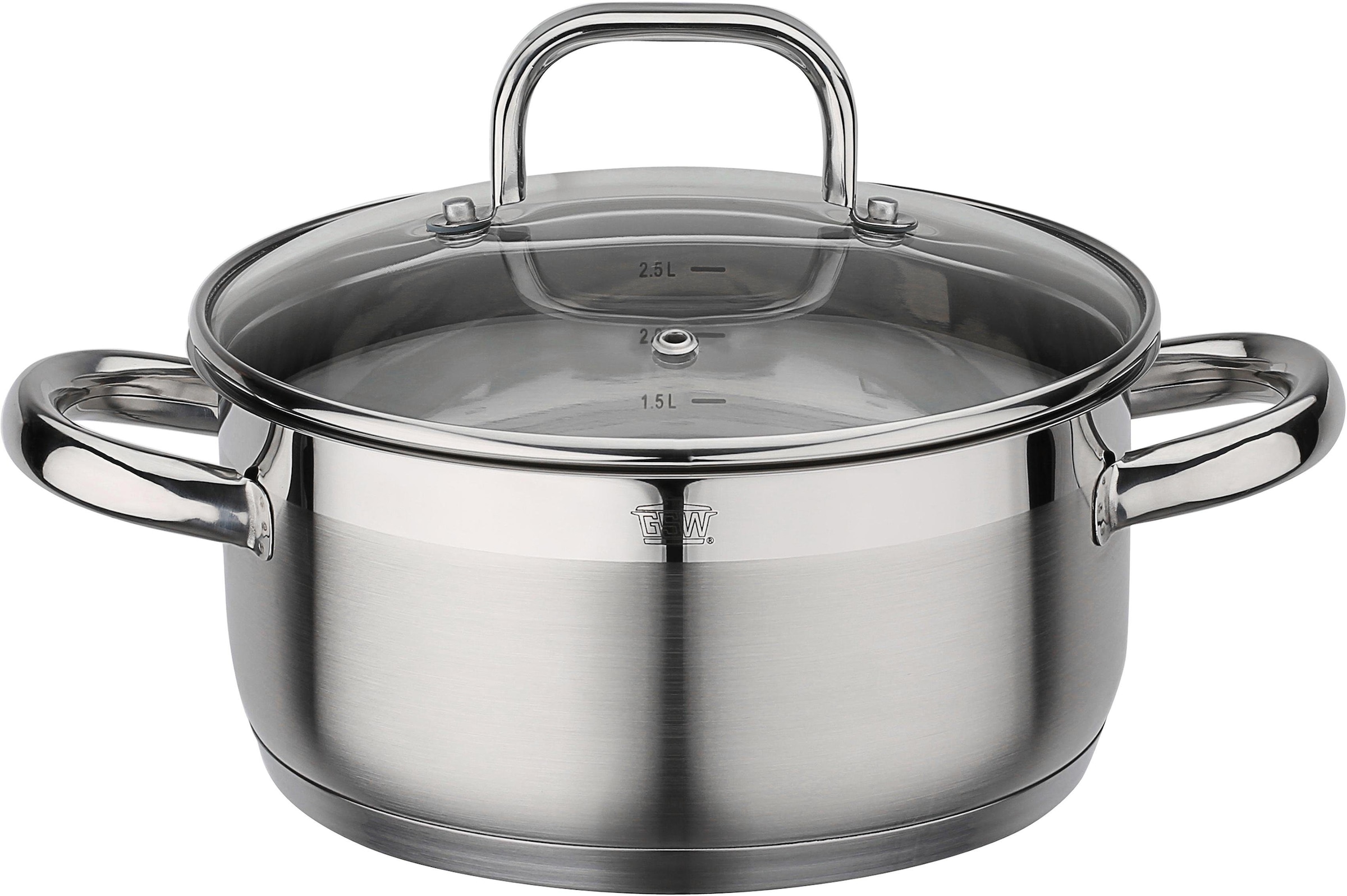 Bratentopf GSW "Fogo", silber (edelstahlfarben), H:9cm Ø:20cm, Töpfe, Bratentopf, Induktion