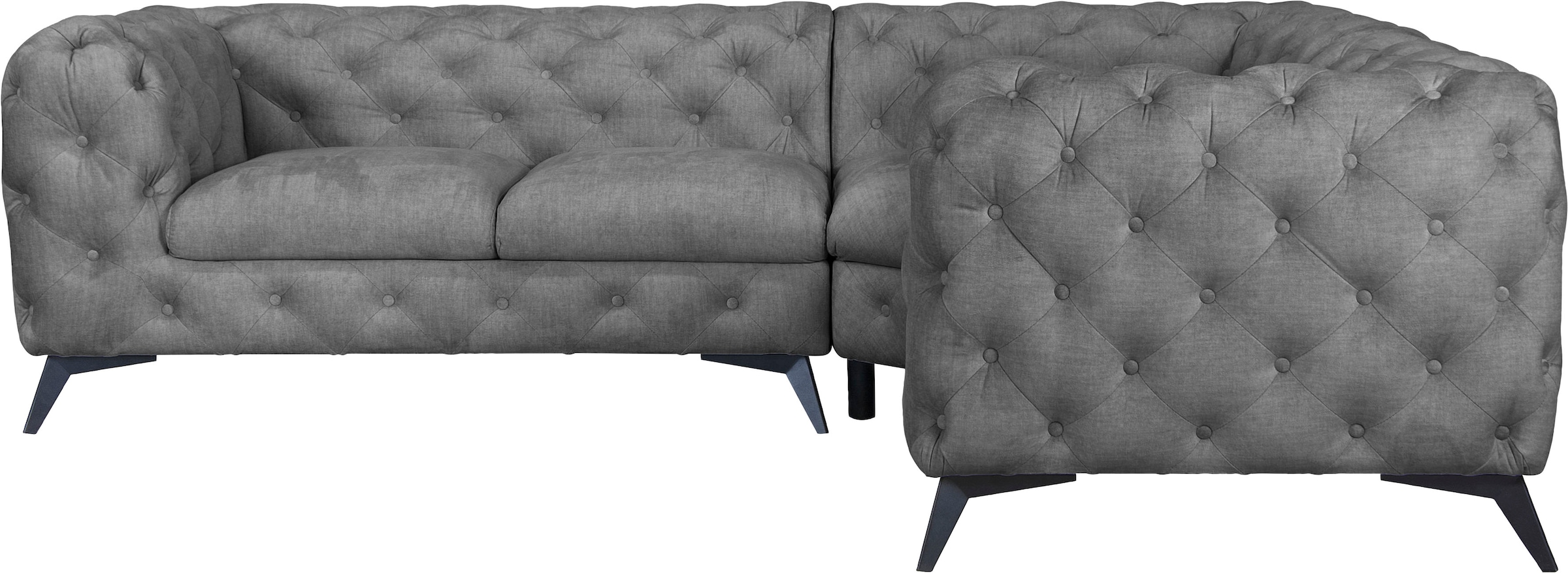 Leonique Chesterfield-Sofa "Glynis L-Form", aufwändige Knopfheftung, moderne Chesterfield Optik, Fußfarbe wählbar