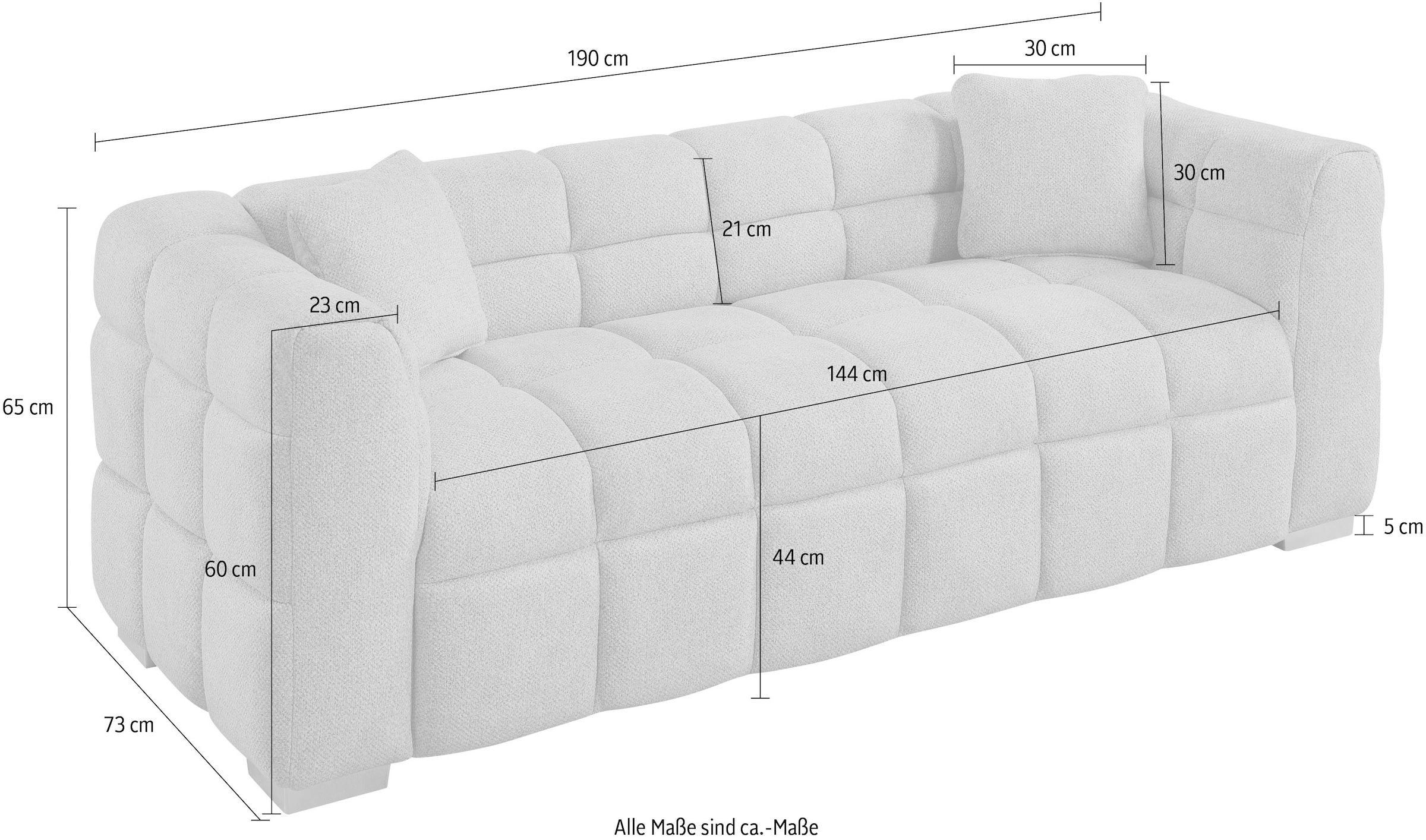 ATLANTIC home collection Big-Sofa »Thor Design-Sofa mit Steppung, Bubble-Optik, B:190cm« "Bubble"-3D Optik Sofa mit Taschenfederkern, inkl. Zierkissen