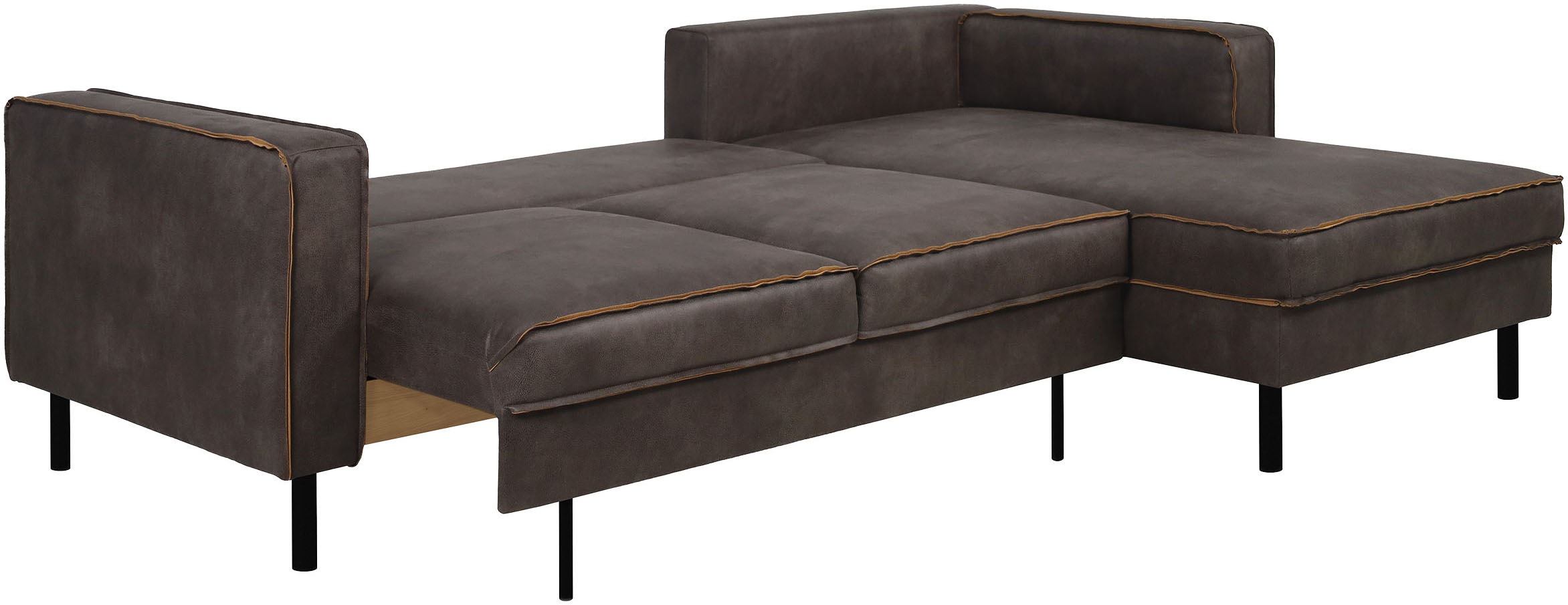 Places of Style Ecksofa »Watkins, wahlweise mit Schlaffunktion/Bettkasten, moderne offene Naht«, Recamiere beidseitig montierbar, L-Form, Breite 232 cm