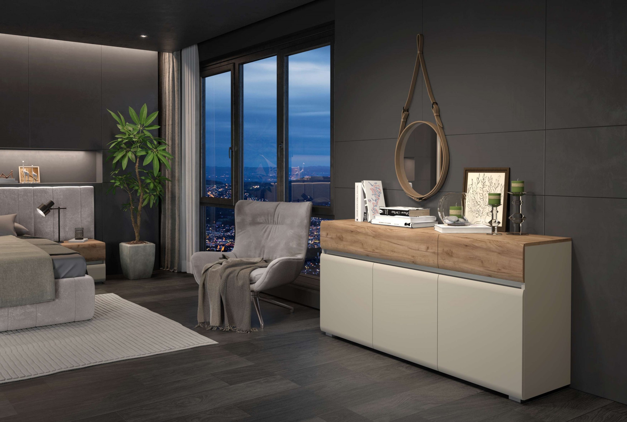 Places of Style Kombikommode »Invictus, 118oder 176/85/45cm (B/H/T), kratzfeste UV Lackierung«, (Soft-Close Funktion, höhenverstellbare Füße), 2trg., mit 1 Schublade, moderne grifflose Optik, FSC-zertifiziert
