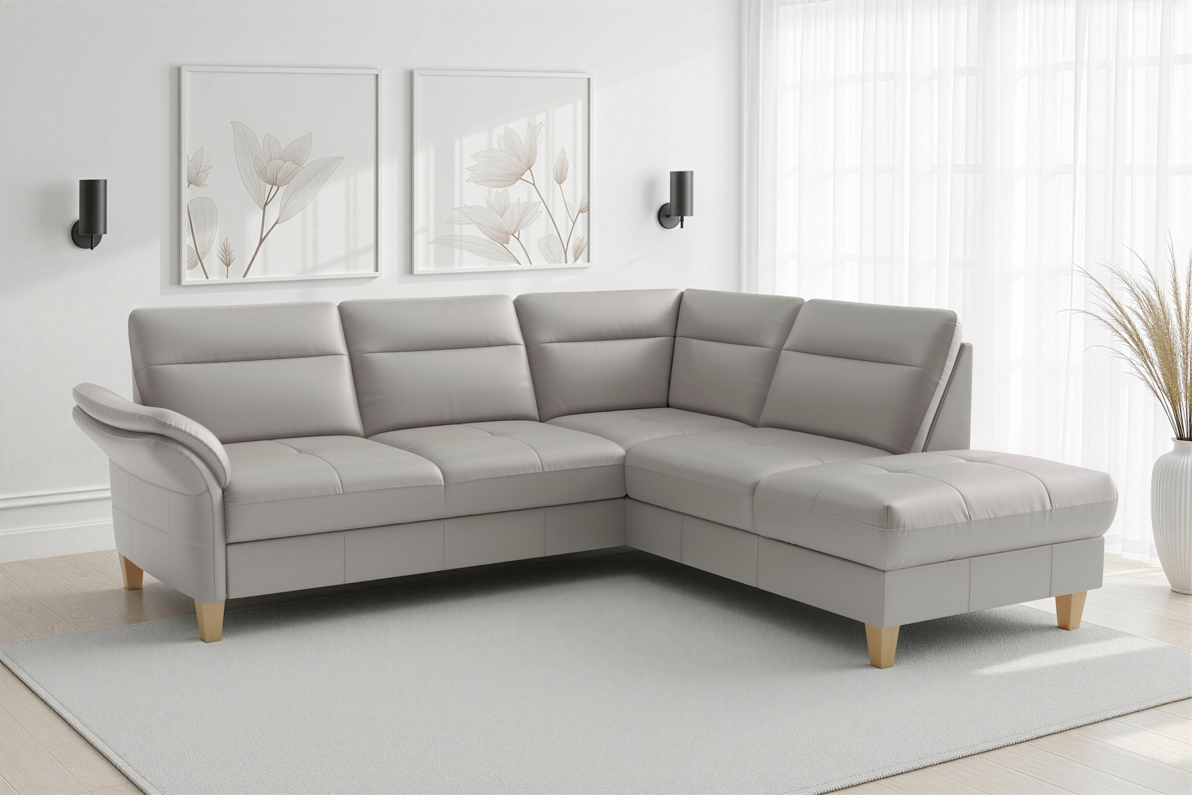 sit&more Ecksofa "Pamela L-Form, B: 218 cm, optional Schlaffunktion & Bettkasten, Leder" optional Armteilverstellung, Schlaffunktion & Bettkasten