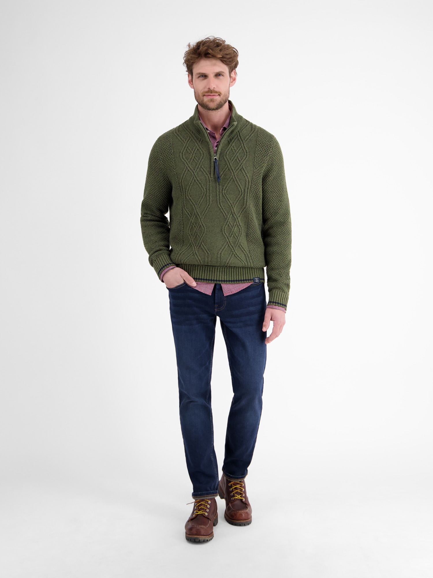 LERROS Strickpullover »LERROS Strickpullover mit Zopfmuster und Troyerkragen«