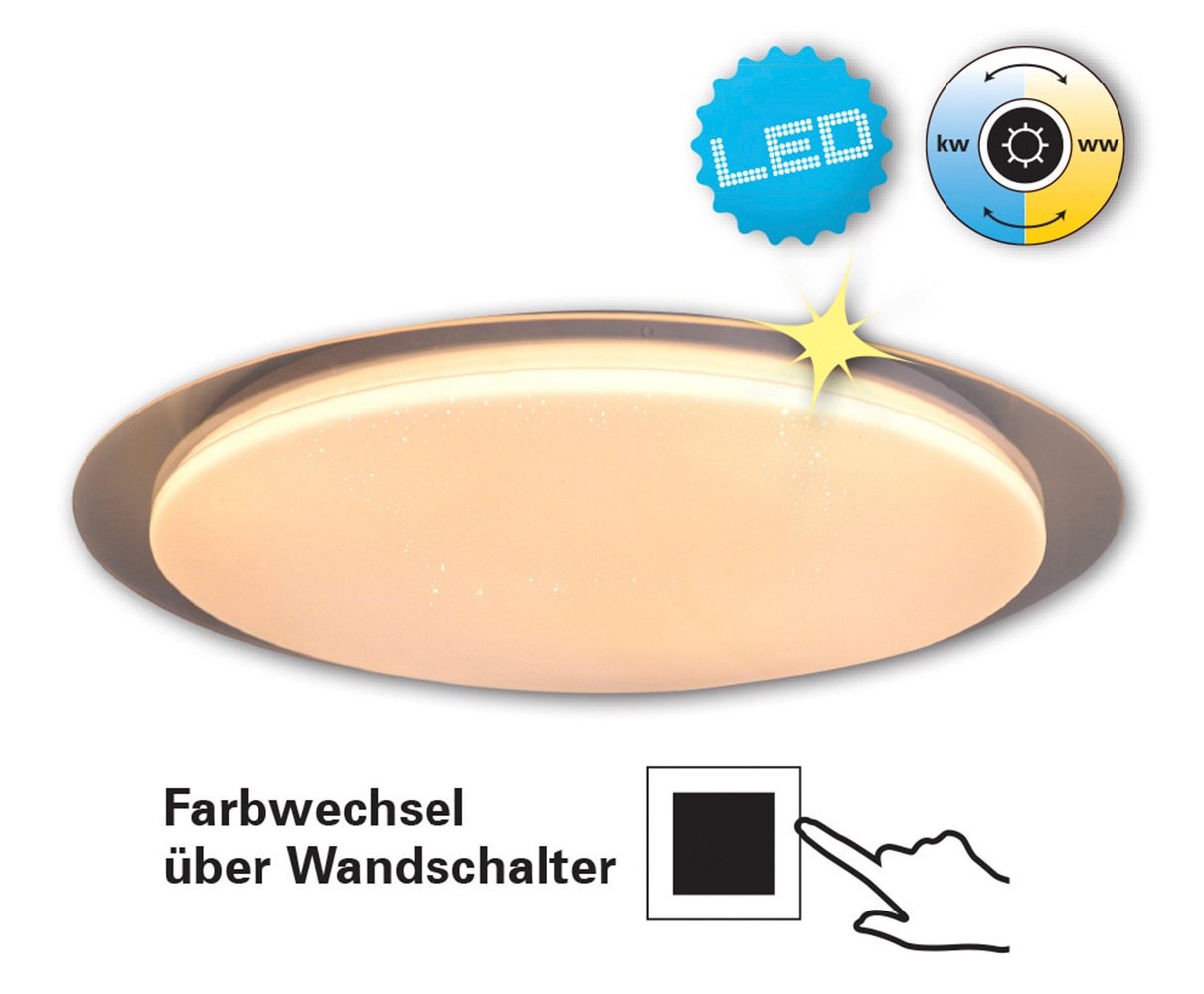 näve LED Deckenleuchte »Locarno«, 1 flammig, Leuchtmittel LED-Modul | LED fest integriert, Kristalleffekt, warmweiß-kaltweiß wechselbar per Wandschalter, D:46cm