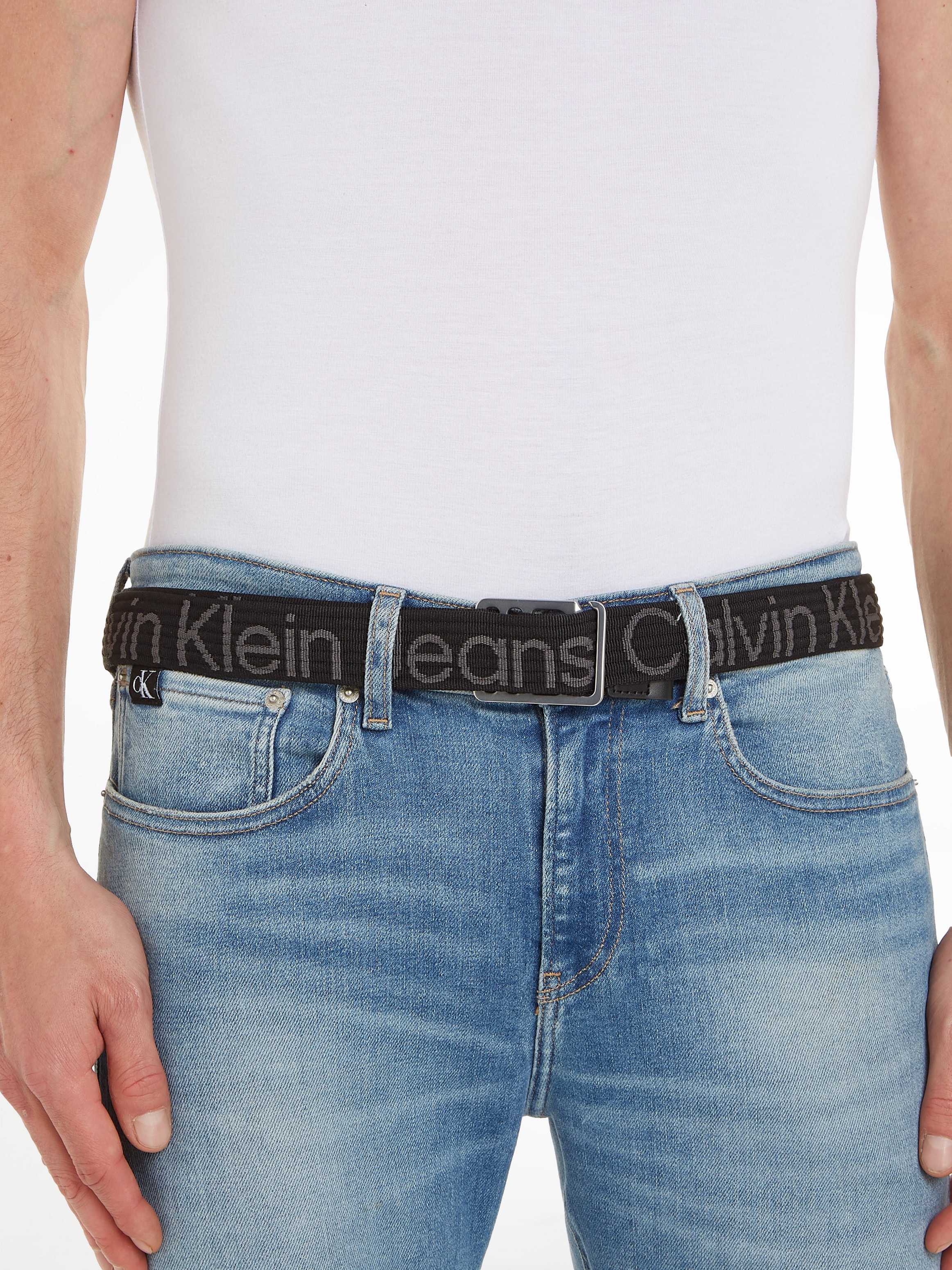 Calvin Klein Jeans Synthetikgürtel »SLIDER LOGO WEB LTHR BELT 35MM«