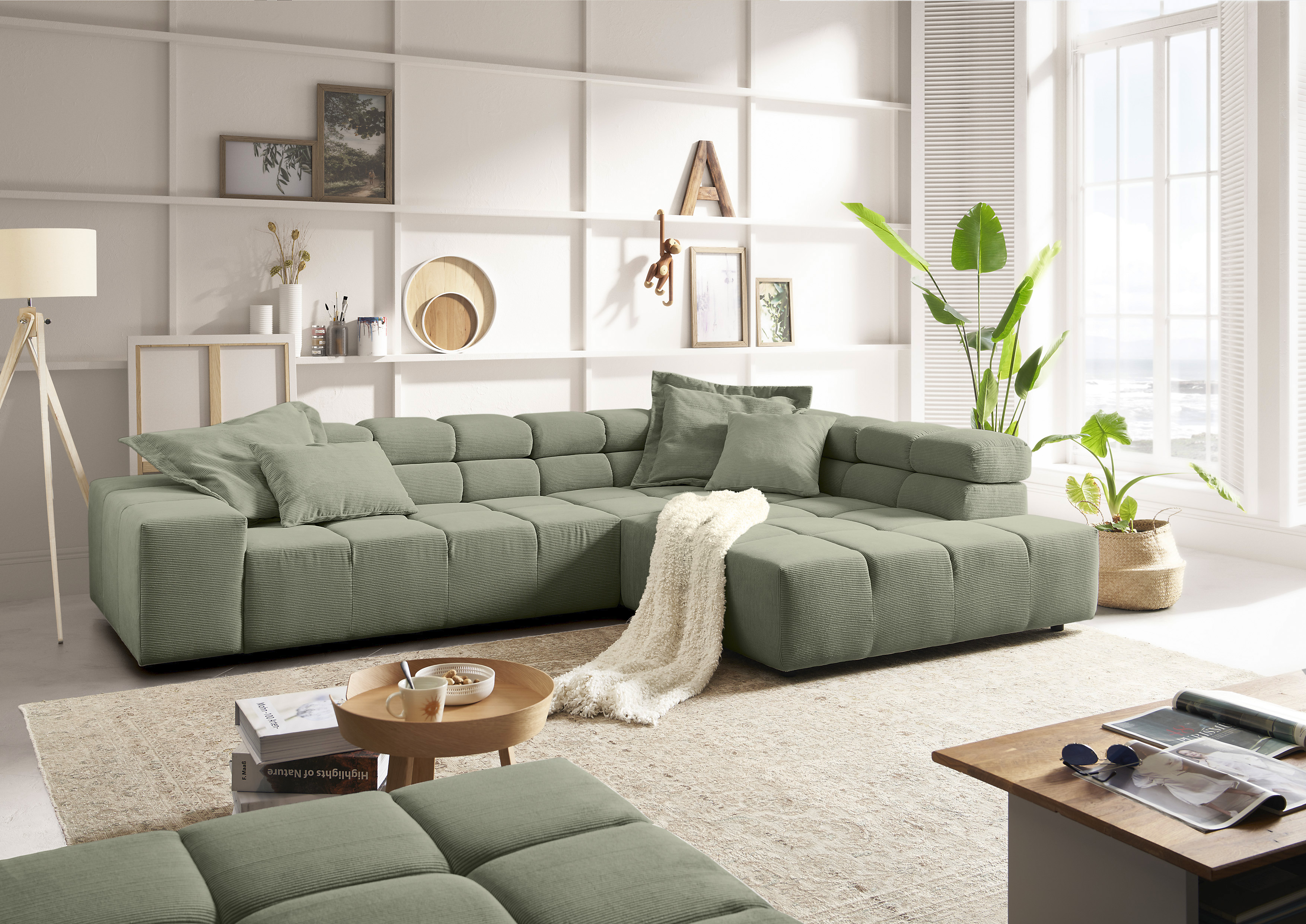 Home affaire Ecksofa "Ancona, Ecksofa, incl. Kopfteilverstellung, Breite 319 cm, L-Form" wahlweise motorische Sitztiefenverstellung, auch in Cord + Easy Care